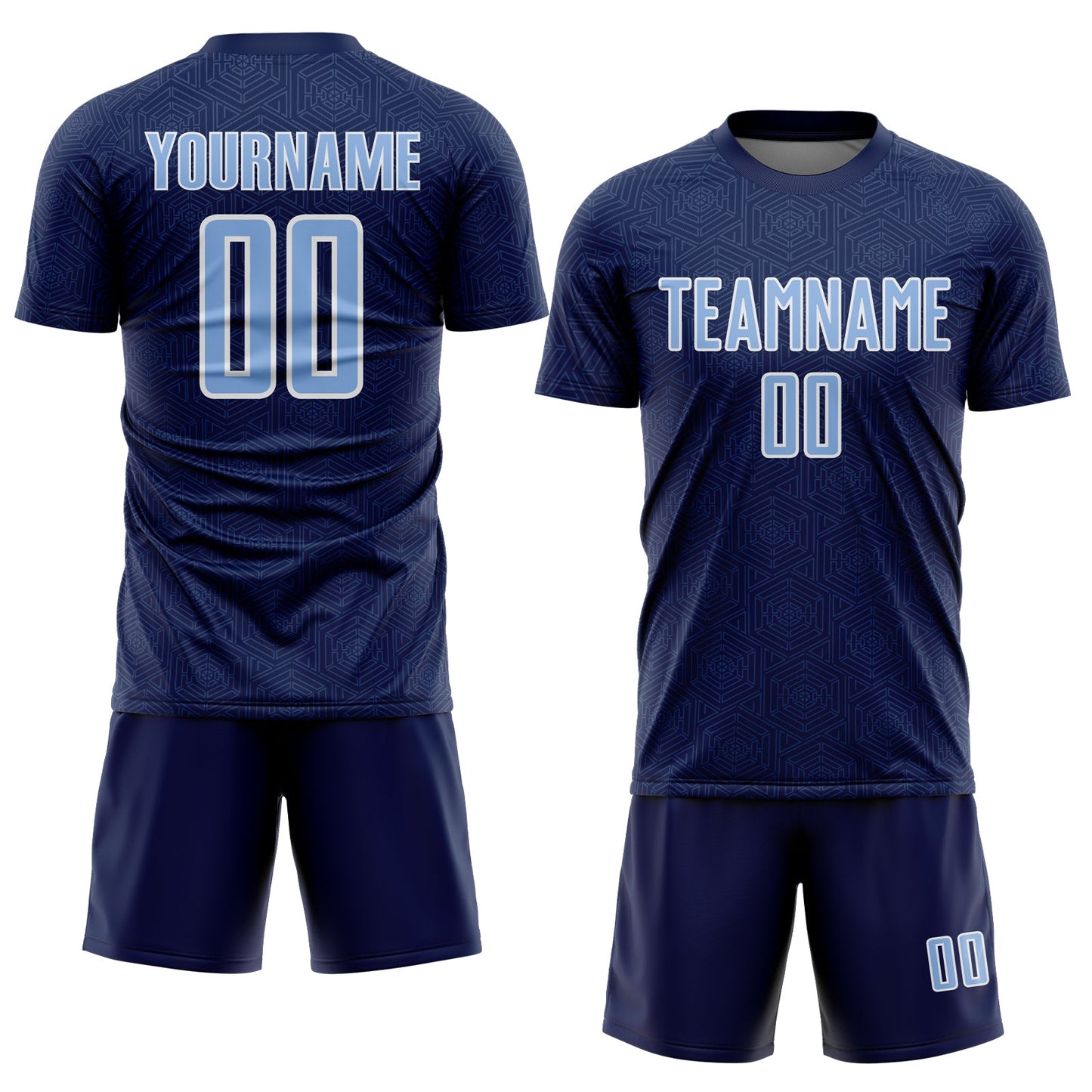 Custom Navy Light Blue-White Geometric Shape Sports Sublimation Soccer Uniform Jersey view 2