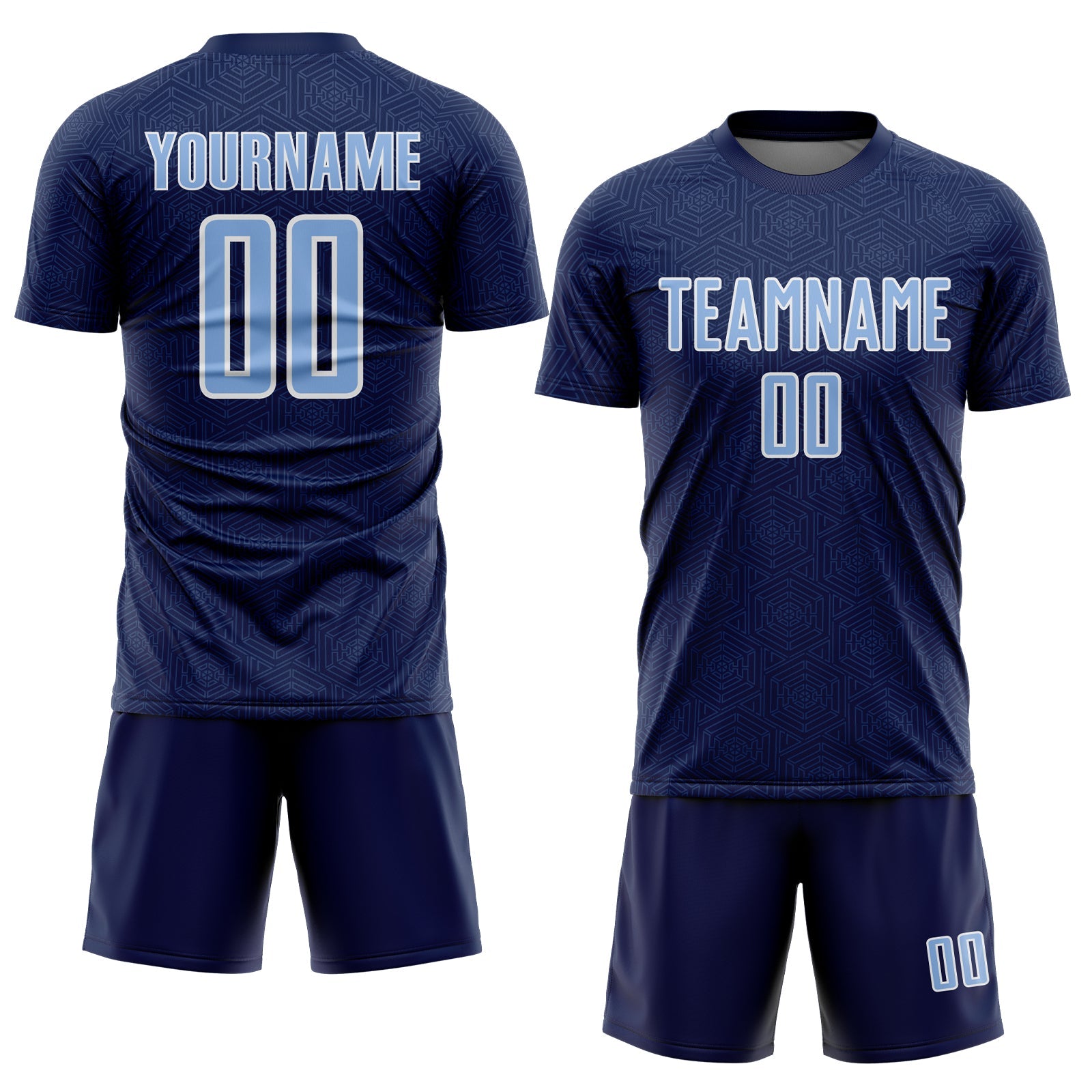 Custom Navy Light Blue-White Geometric Shape Sports Sublimation Soccer Uniform Jersey view 2