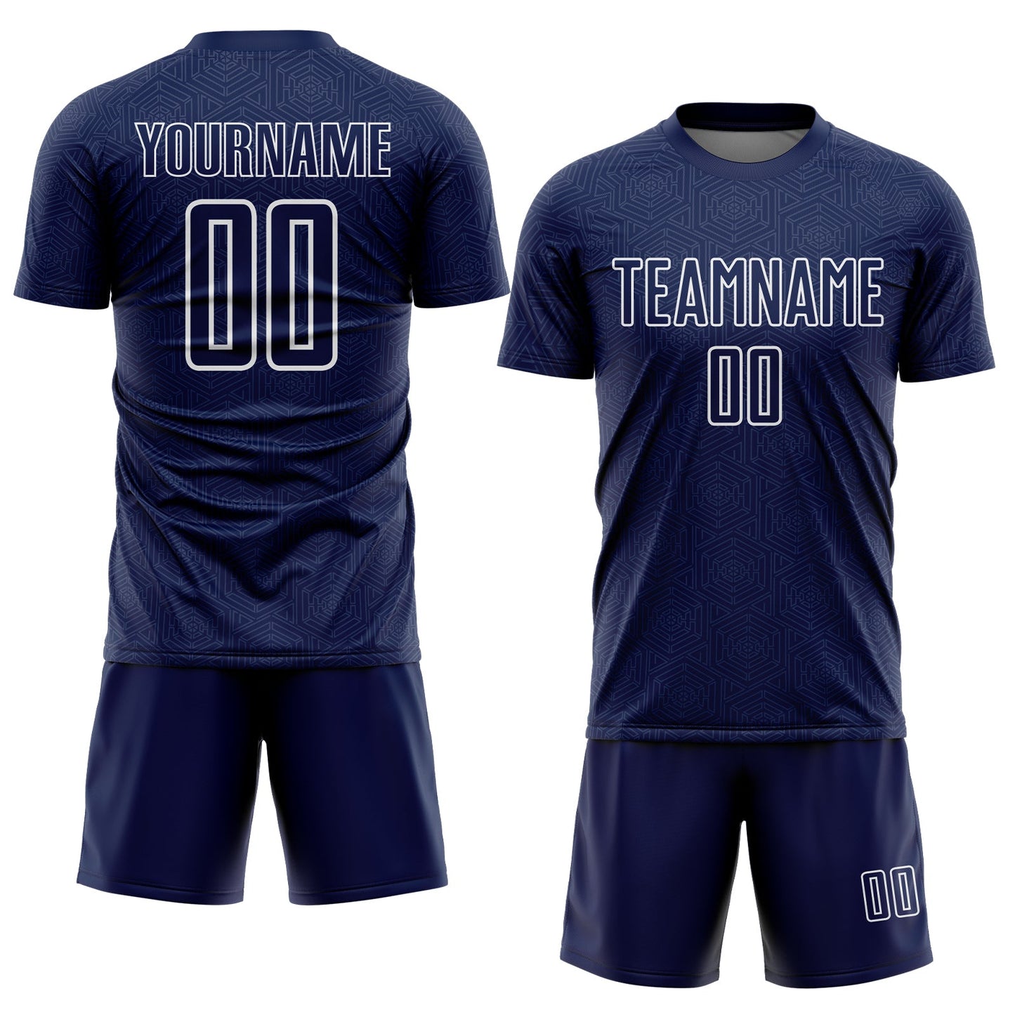 Custom Navy White Geometric Shape Sports Sublimation Soccer Uniform Jersey view 2