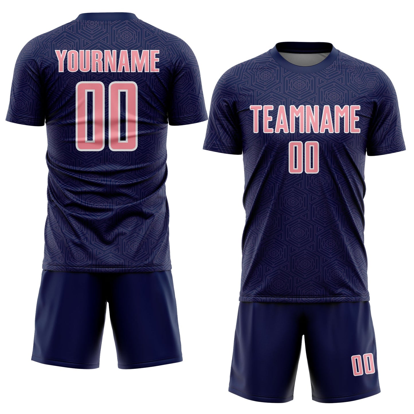 Custom Navy Medium Pink-White Geometric Shape Sports Sublimation Soccer Uniform Jersey view 2