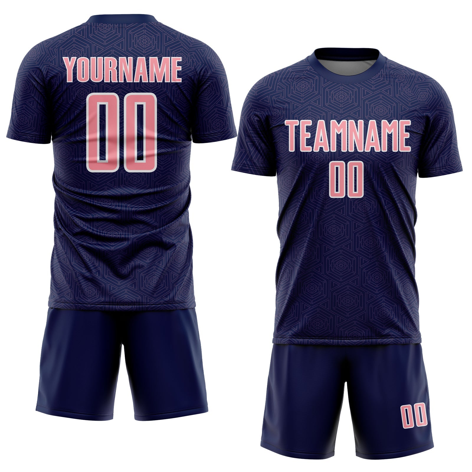 Custom Navy Medium Pink-White Geometric Shape Sports Sublimation Soccer Uniform Jersey view 2