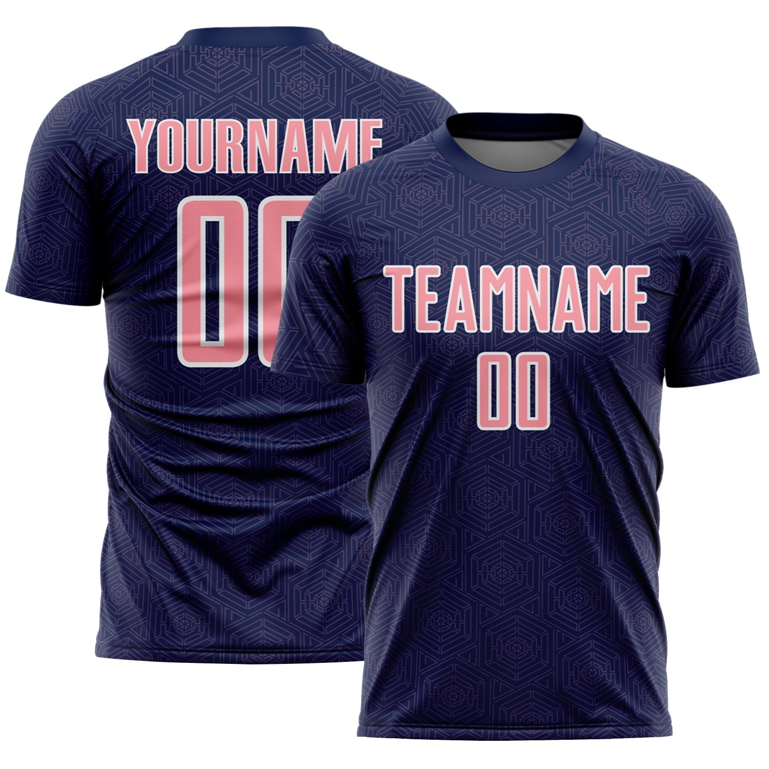 Custom Navy Medium Pink-White Geometric Shape Sports Sublimation Soccer Uniform Jersey - Main View