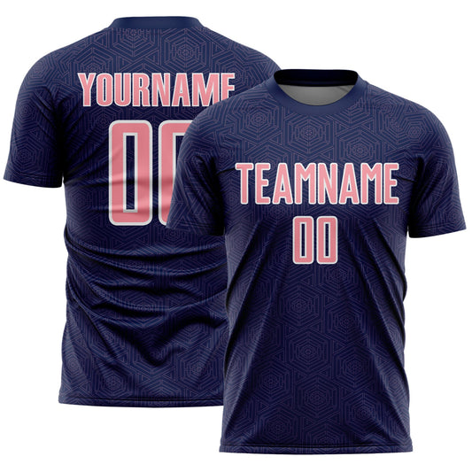 Custom Navy Medium Pink-White Geometric Shape Sports Sublimation Soccer Uniform Jersey - Main View