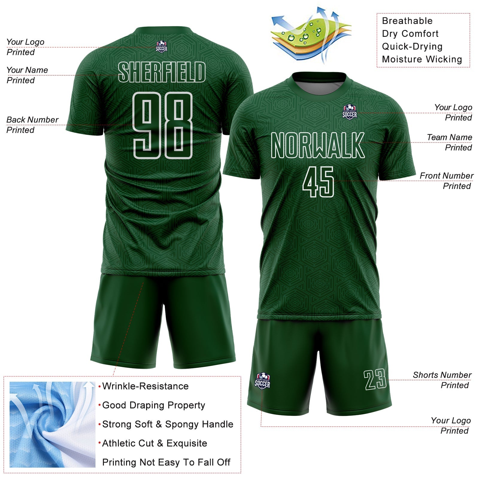 Custom Green White Geometric Shape Sports Sublimation Soccer Uniform Jersey view 4