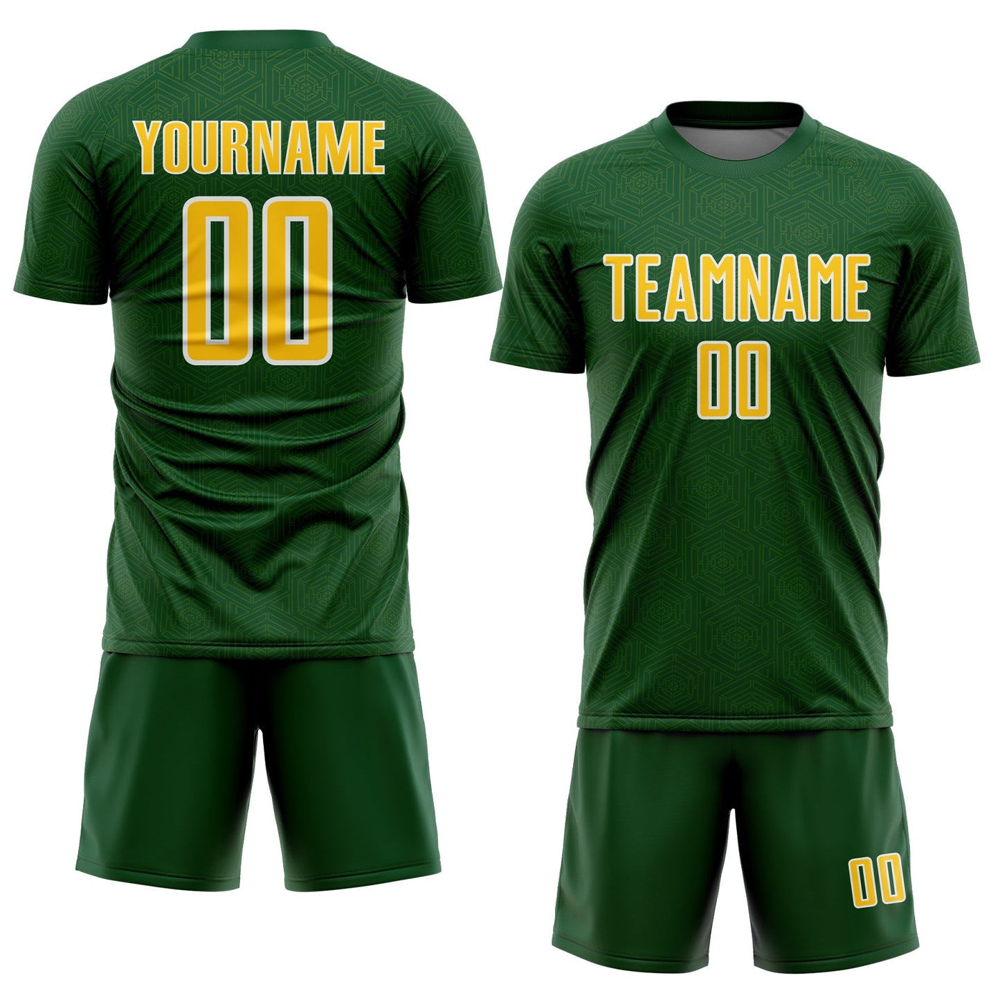 Custom Green Yellow-White Geometric Shape Sports Sublimation Soccer Uniform Jersey view 2