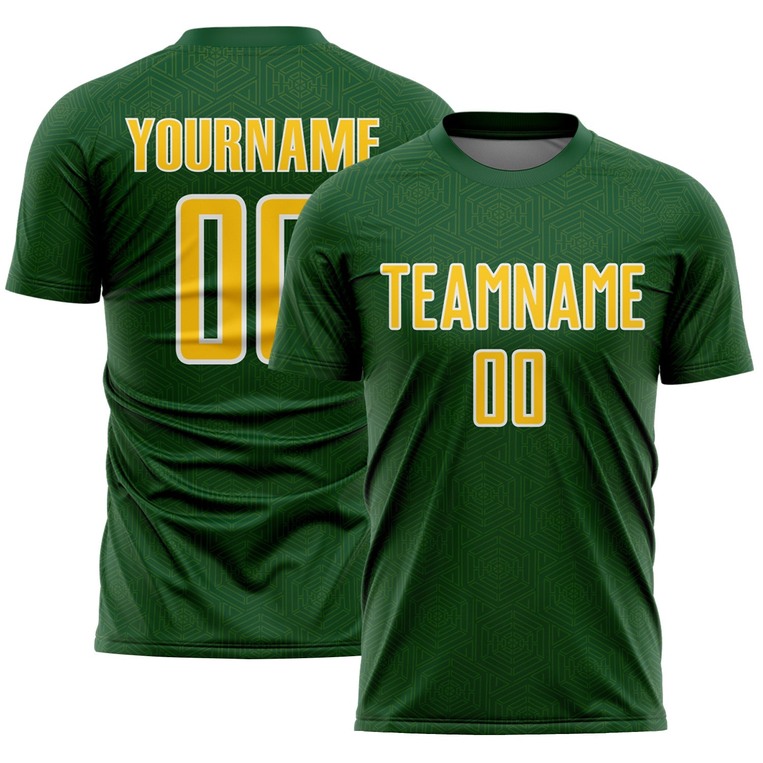 Custom Green Yellow-White Geometric Shape Sports Sublimation Soccer Uniform Jersey - Main View
