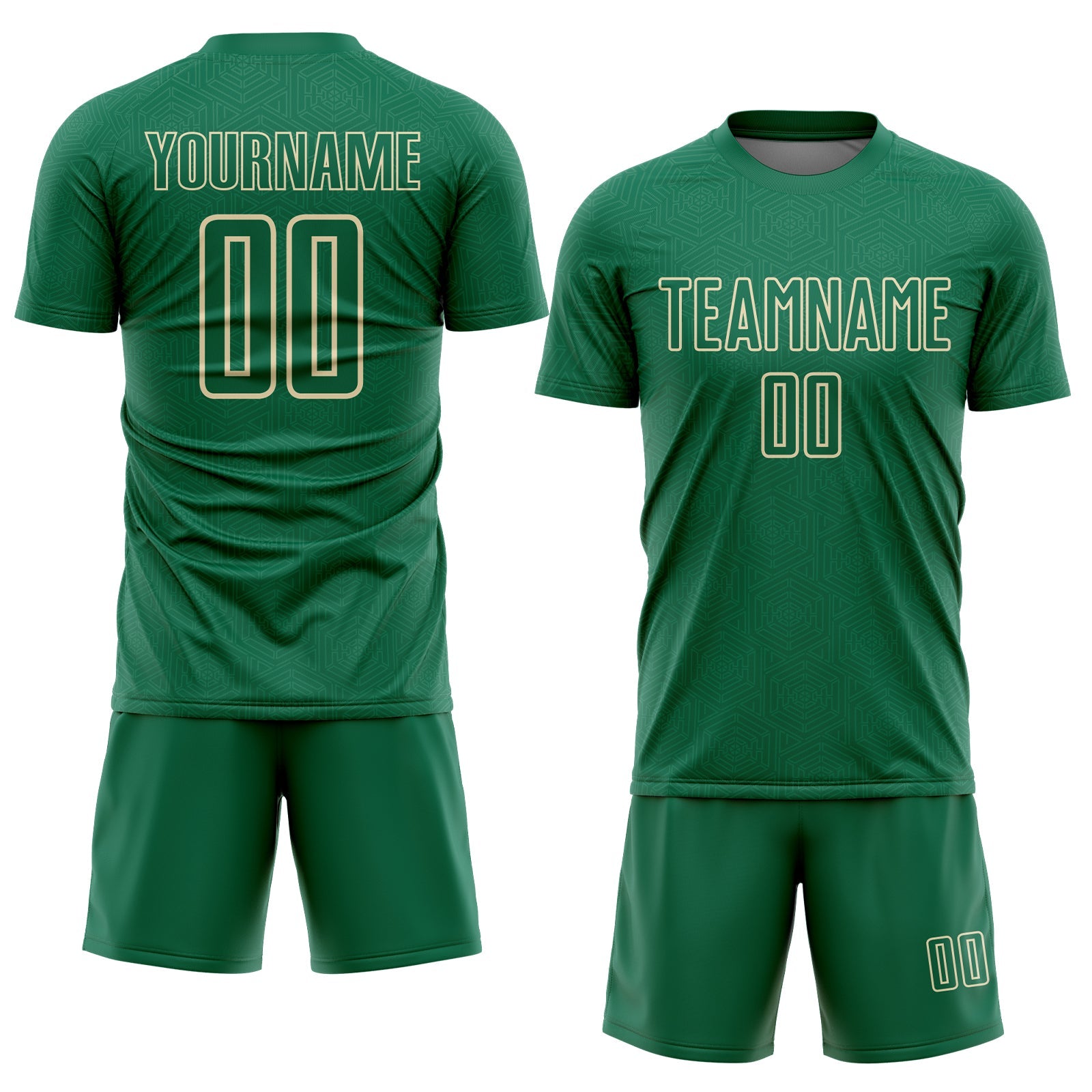 Custom Kelly Green Cream Geometric Shape Sports Sublimation Soccer Uniform Jersey view 2