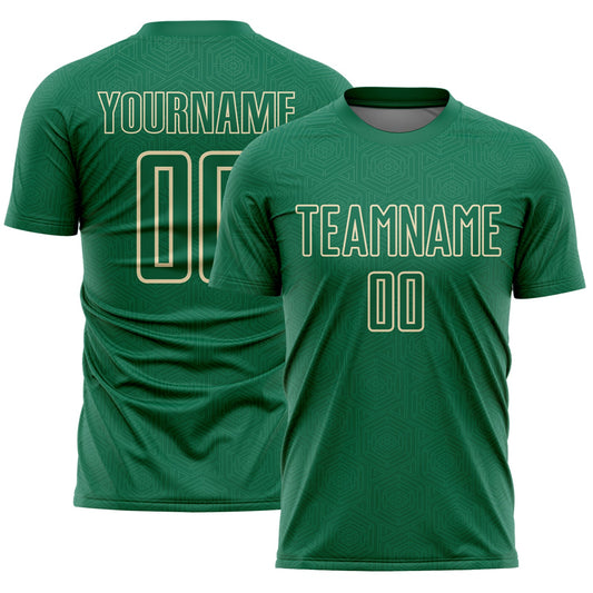 Custom Kelly Green Cream Geometric Shape Sports Sublimation Soccer Uniform Jersey - Main View