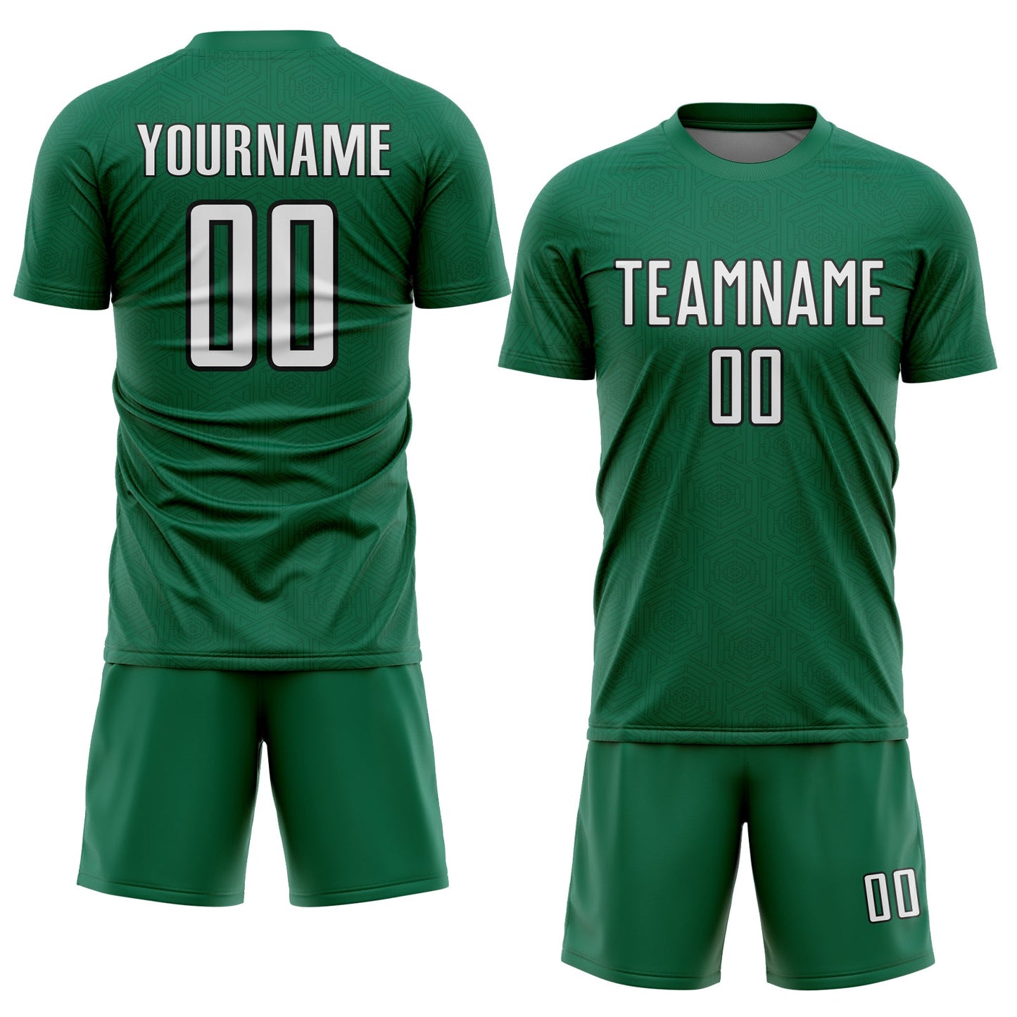Custom Kelly Green White-Black Geometric Shape Sports Sublimation Soccer Uniform Jersey view 2