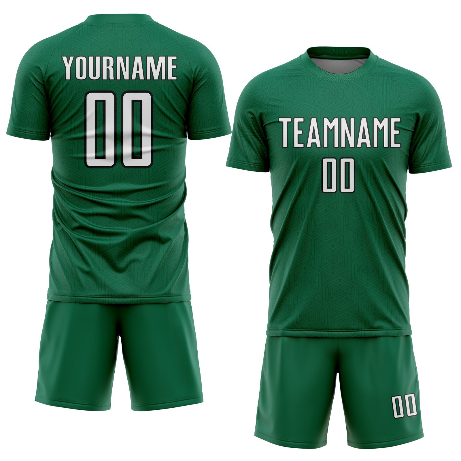 Custom Kelly Green White-Black Geometric Shape Sports Sublimation Soccer Uniform Jersey view 2