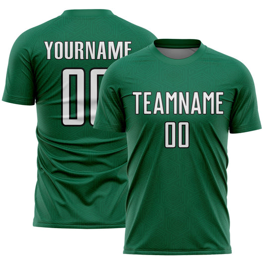 Custom Kelly Green White-Black Geometric Shape Sports Sublimation Soccer Uniform Jersey - Main View