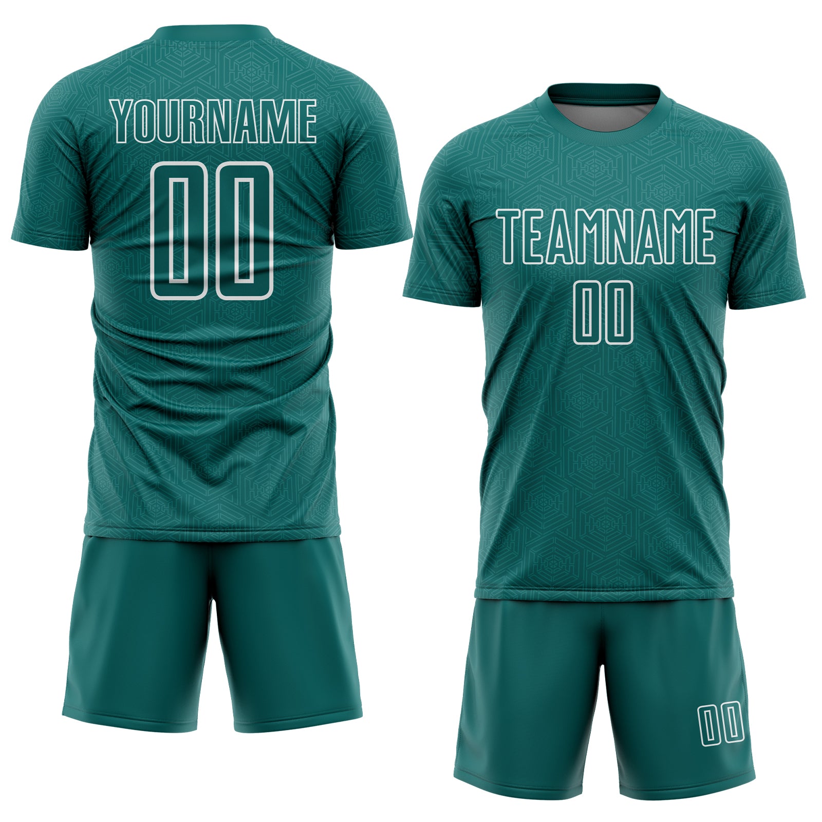 Custom Teal White Geometric Shape Sports Sublimation Soccer Uniform Jersey view 2