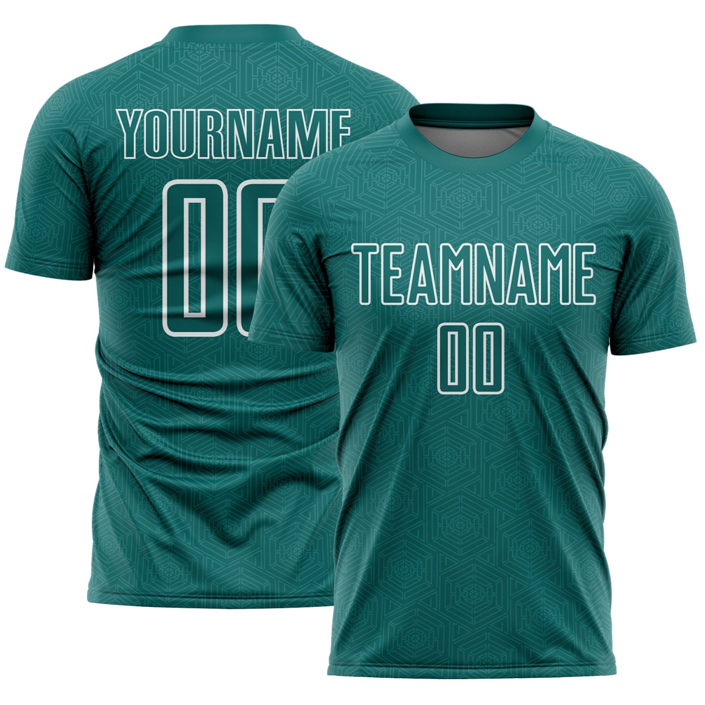 Custom Teal White Geometric Shape Sports Sublimation Soccer Uniform Jersey - Main View