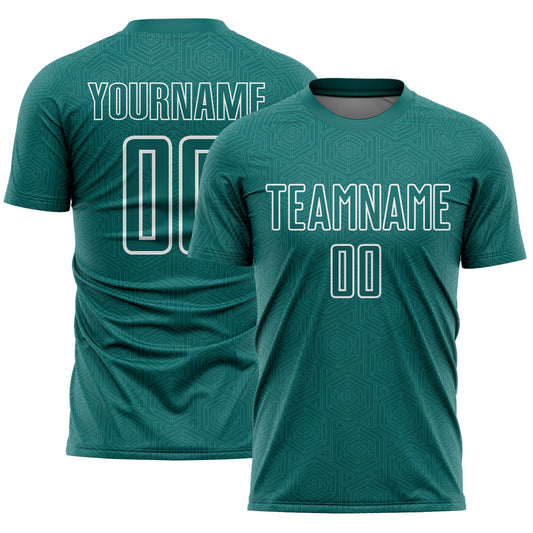 Custom Teal White Geometric Shape Sports Sublimation Soccer Uniform Jersey - Main View