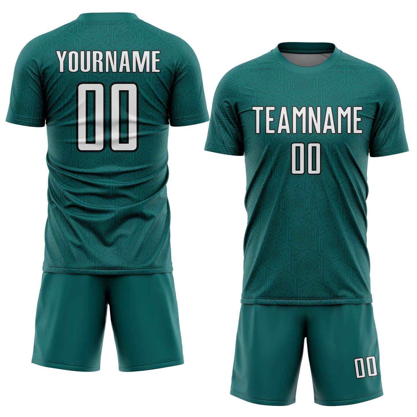 Custom Teal White-Black Geometric Shape Sports Sublimation Soccer Uniform Jersey view 2