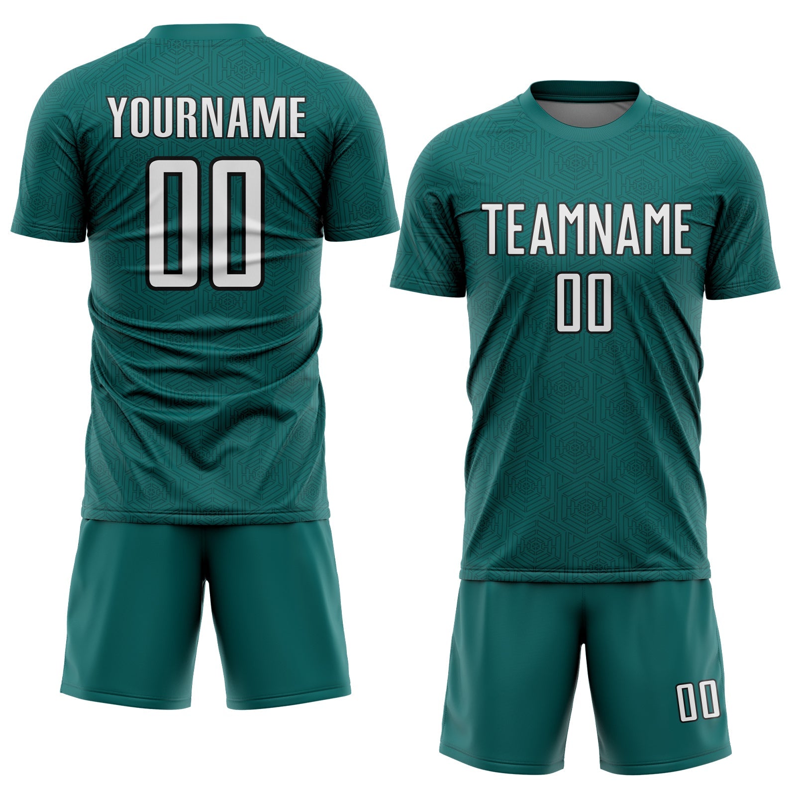 Custom Teal White-Black Geometric Shape Sports Sublimation Soccer Uniform Jersey view 2