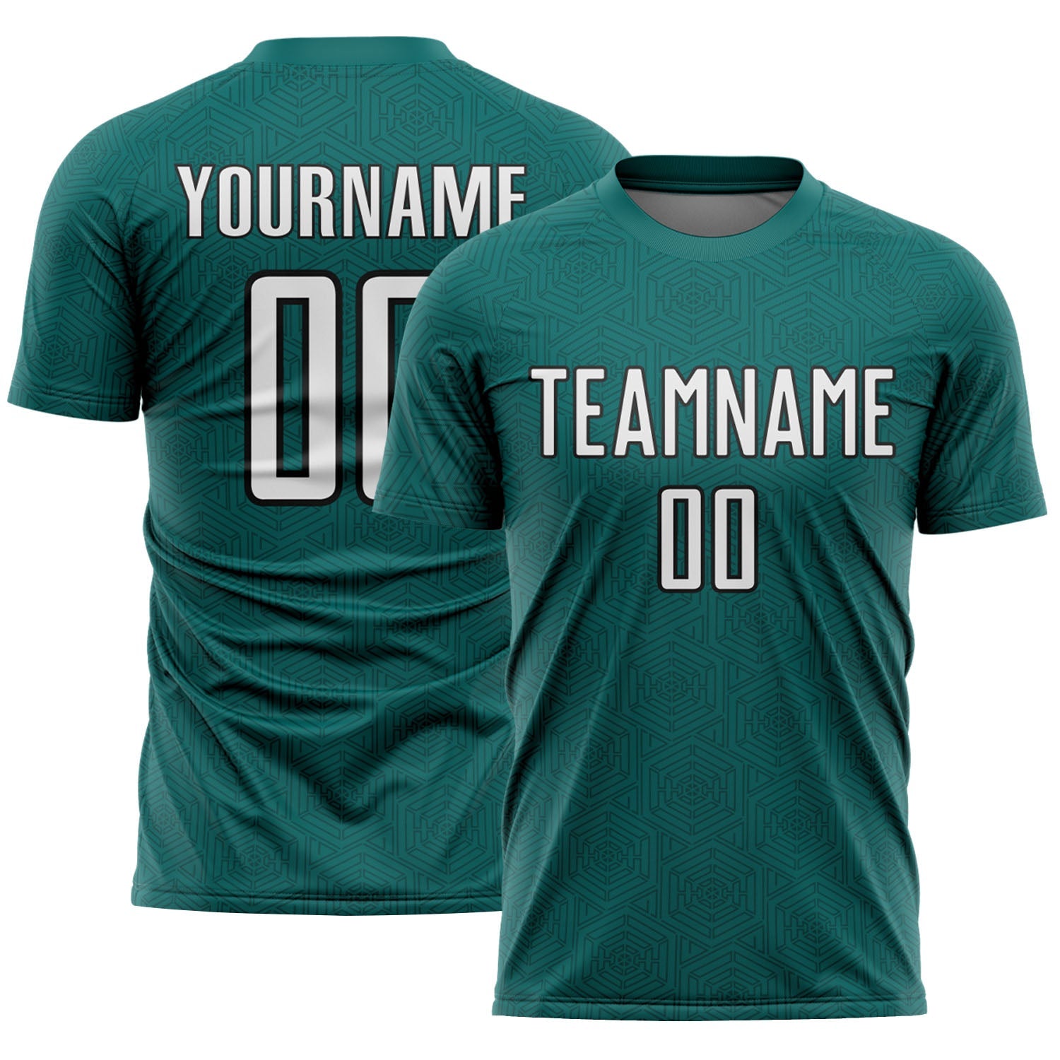 Custom Teal White-Black Geometric Shape Sports Sublimation Soccer Uniform Jersey - Main View