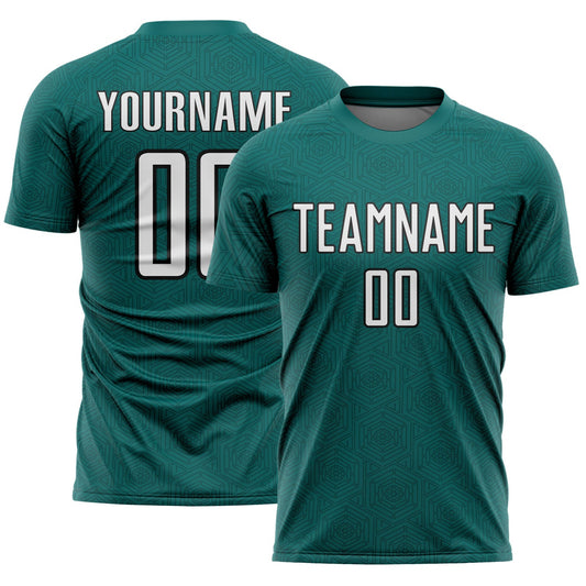 Custom Teal White-Black Geometric Shape Sports Sublimation Soccer Uniform Jersey - Main View