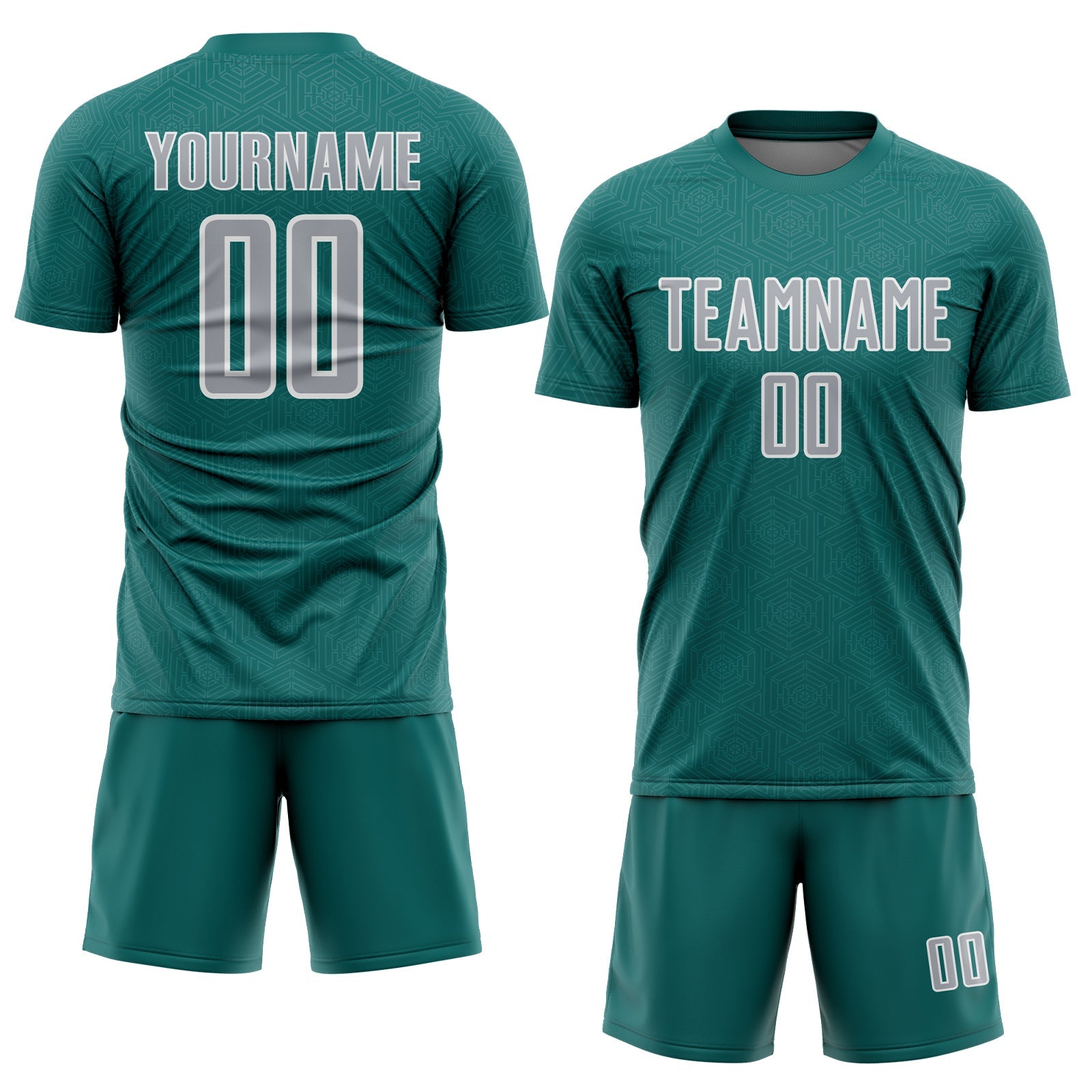 Custom Teal Gray-White Geometric Shape Sports Sublimation Soccer Uniform Jersey view 2