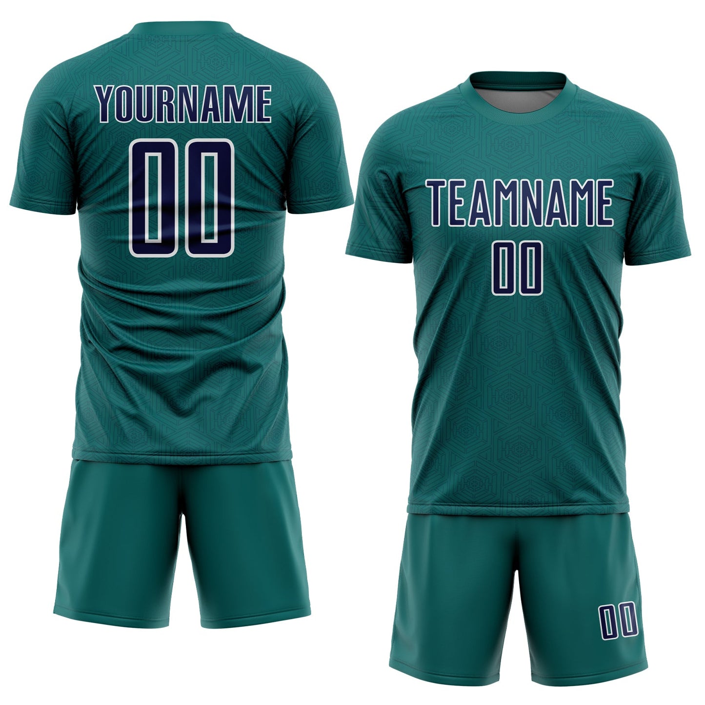 Custom Teal Navy-White Geometric Shape Sports Sublimation Soccer Uniform Jersey view 2