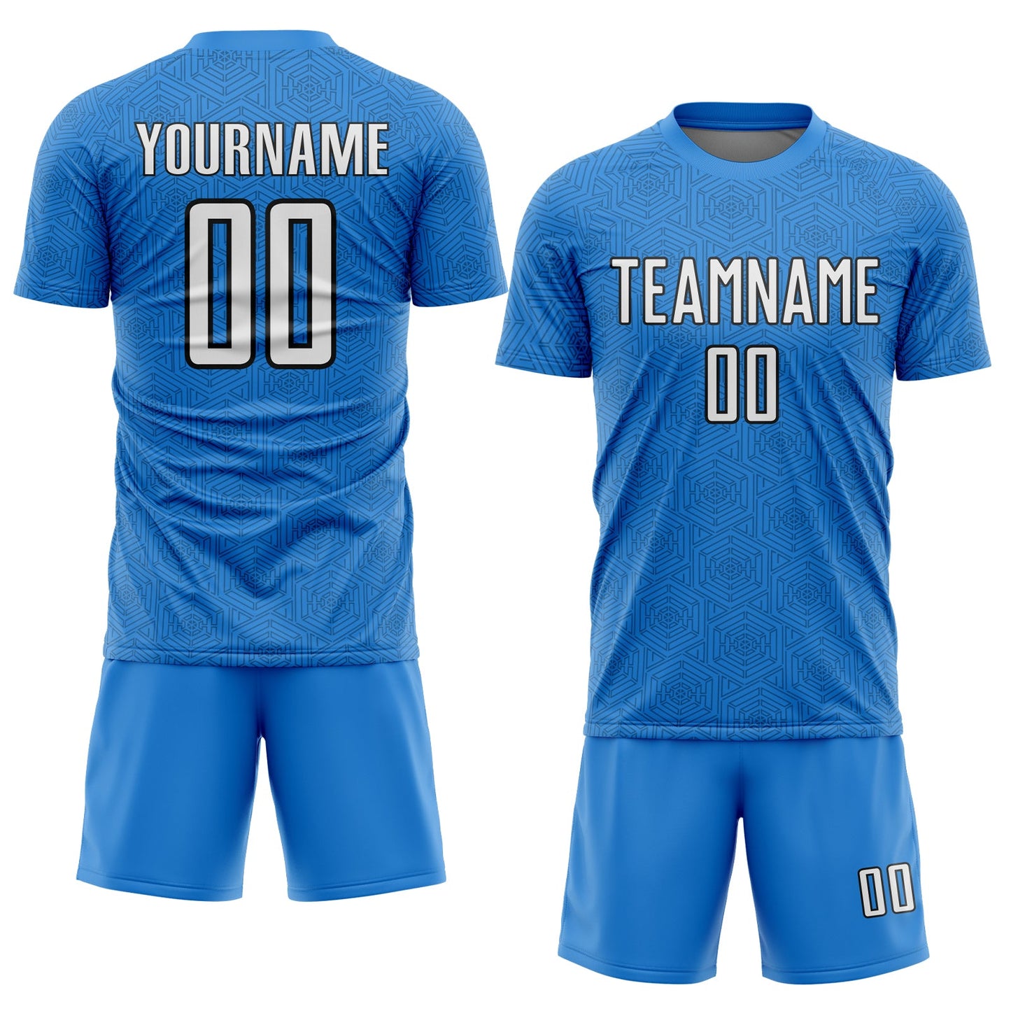 Custom Powder Blue White-Black Geometric Shape Sports Sublimation Soccer Uniform Jersey view 2