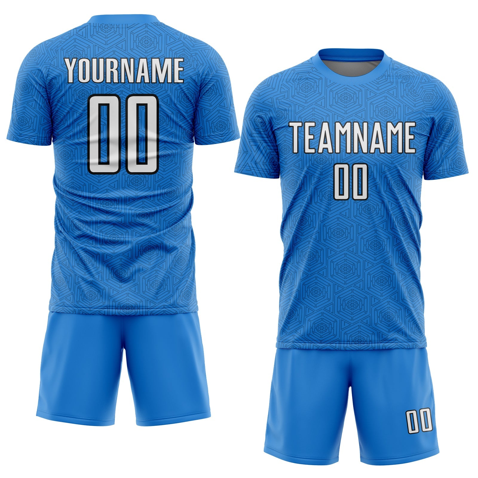 Custom Powder Blue White-Black Geometric Shape Sports Sublimation Soccer Uniform Jersey view 2