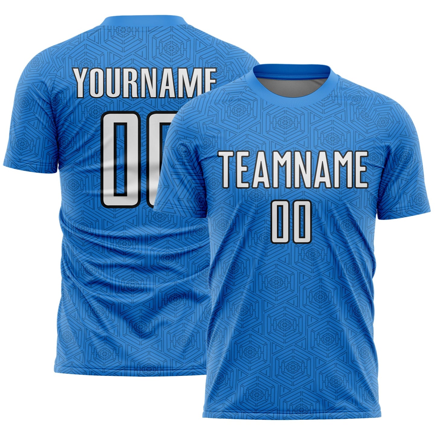 Custom Powder Blue White-Black Geometric Shape Sports Sublimation Soccer Uniform Jersey - Main View