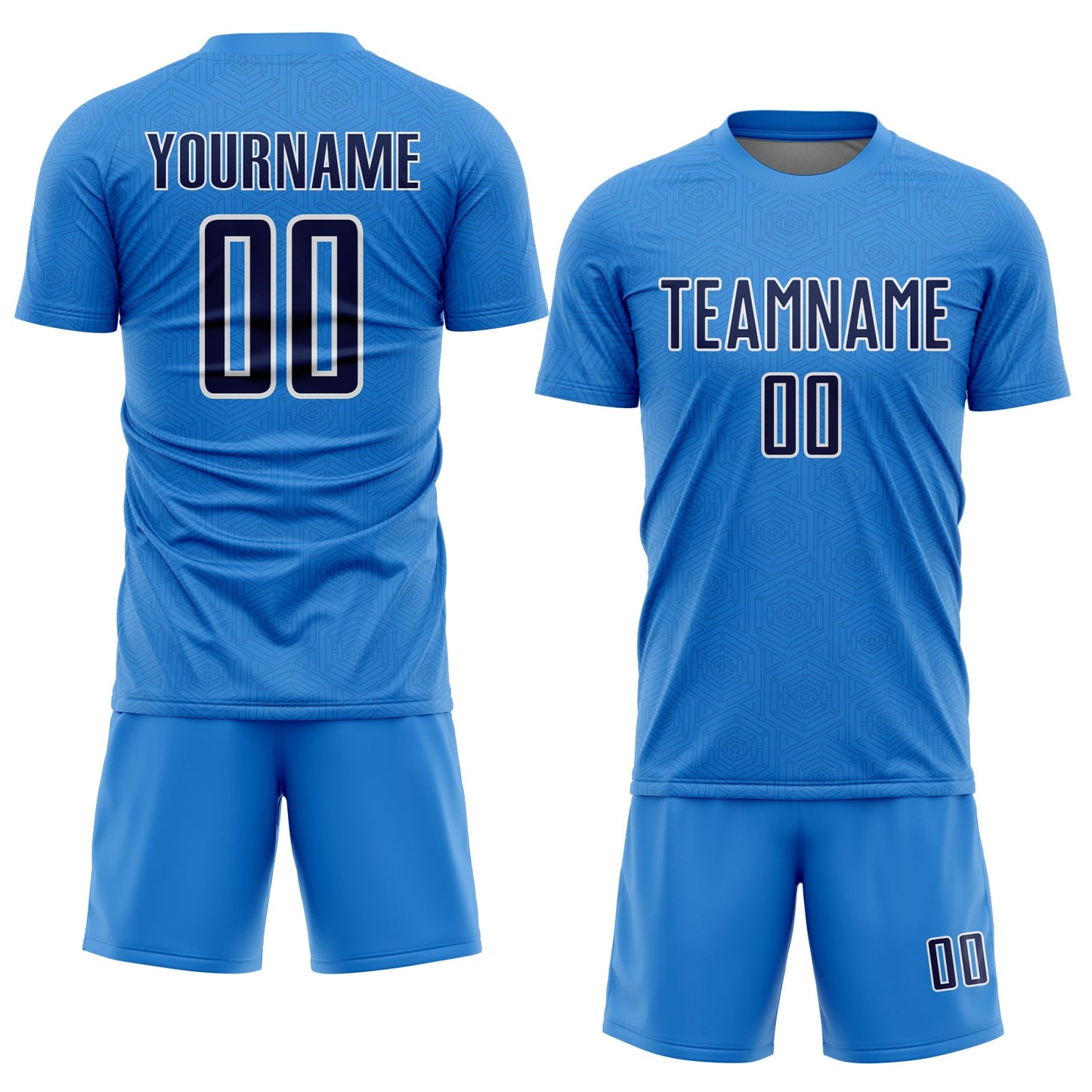 Custom Powder Blue Navy-White Geometric Shape Sports Sublimation Soccer Uniform Jersey view 2