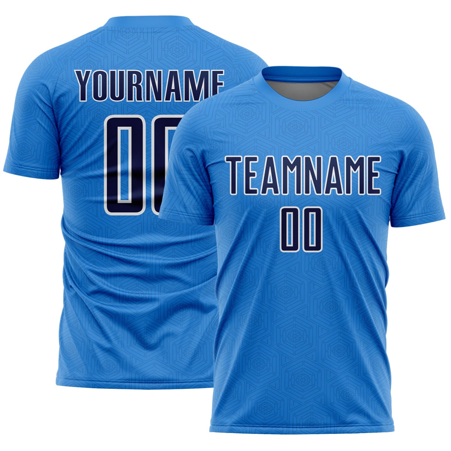 Custom Powder Blue Navy-White Geometric Shape Sports Sublimation Soccer Uniform Jersey - Main View