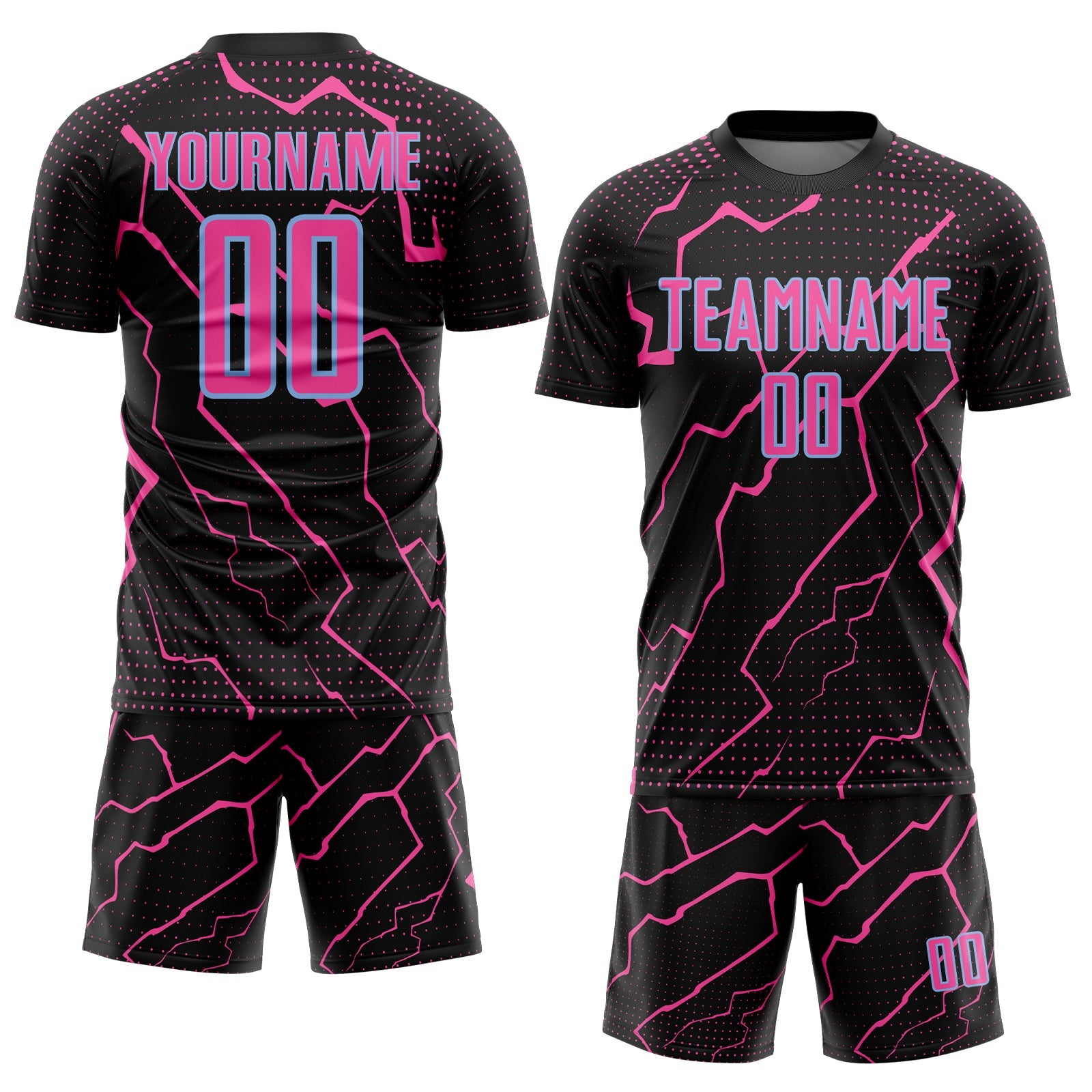 Custom Black Pink-Light Blue Lightning Sports Sublimation Soccer Uniform Jersey view 2