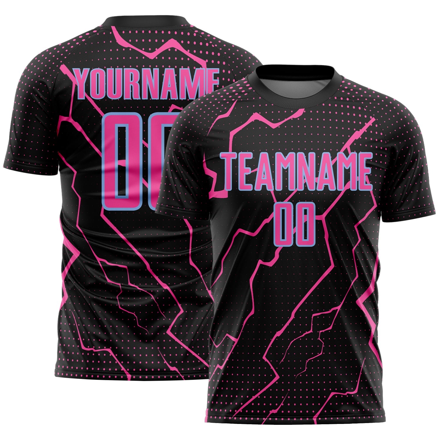 Custom Black Pink-Light Blue Lightning Sports Sublimation Soccer Uniform Jersey - Main View