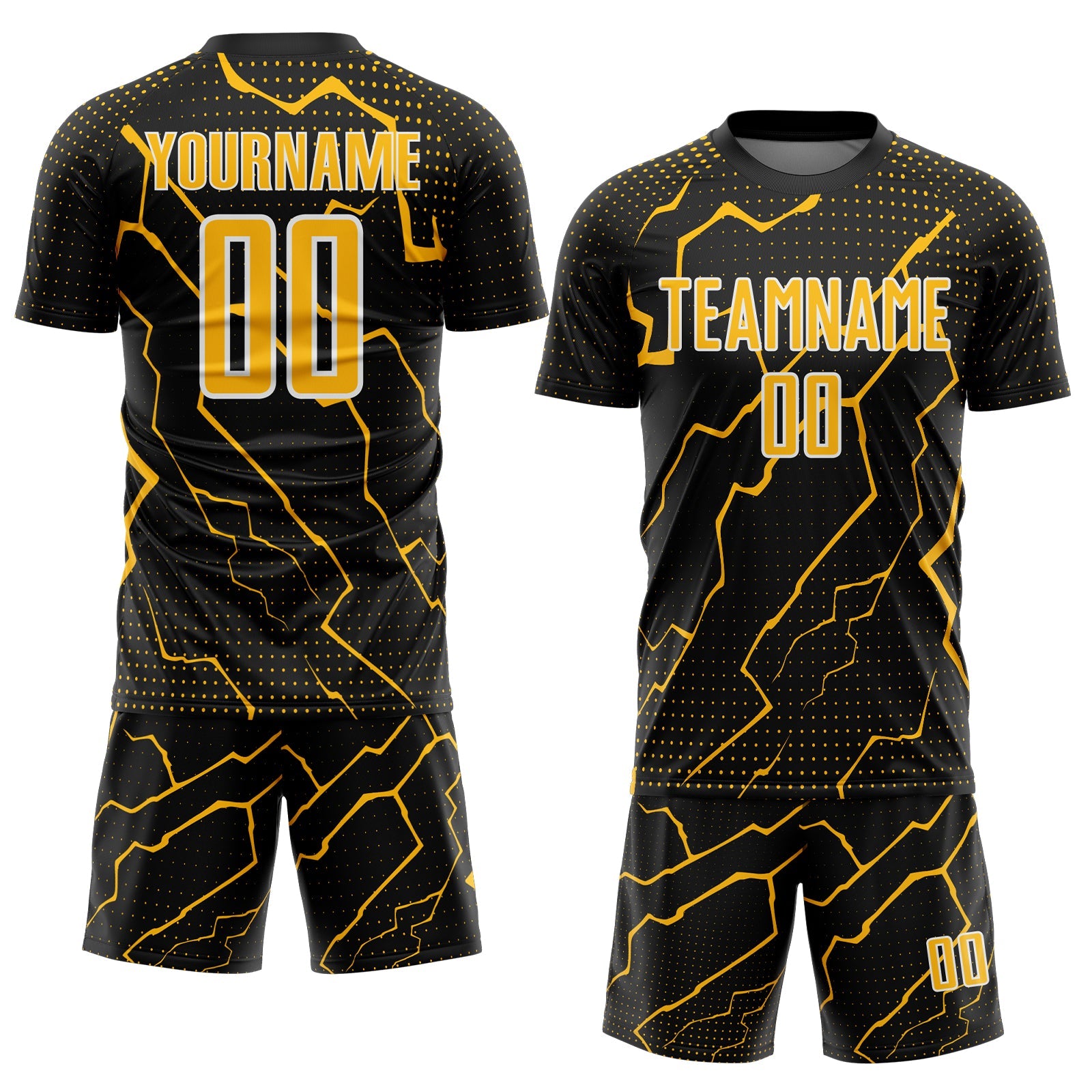 Custom Black Gold-White Lightning Sports Sublimation Soccer Uniform Jersey view 2