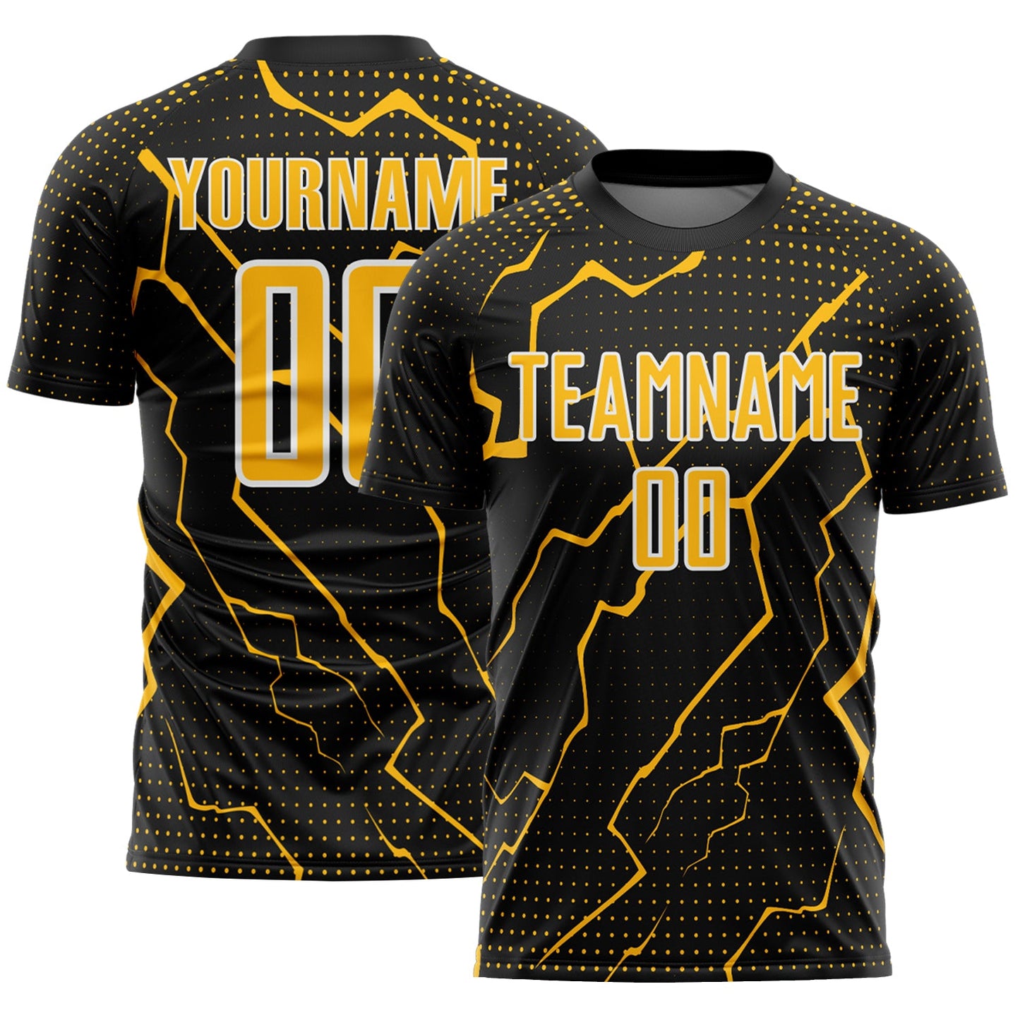 Custom Black Gold-White Lightning Sports Sublimation Soccer Uniform Jersey - Main View