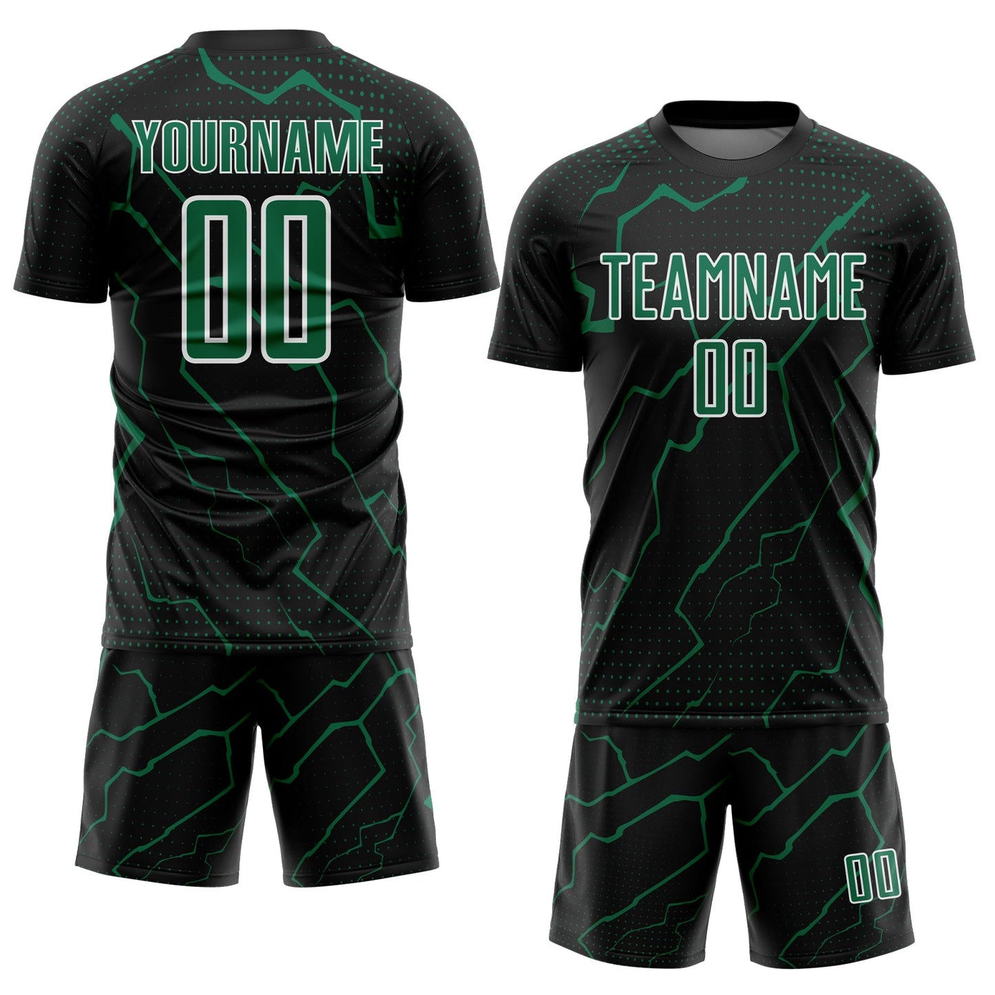 Custom Black Kelly Green-White Lightning Sports Sublimation Soccer Uniform Jersey view 2