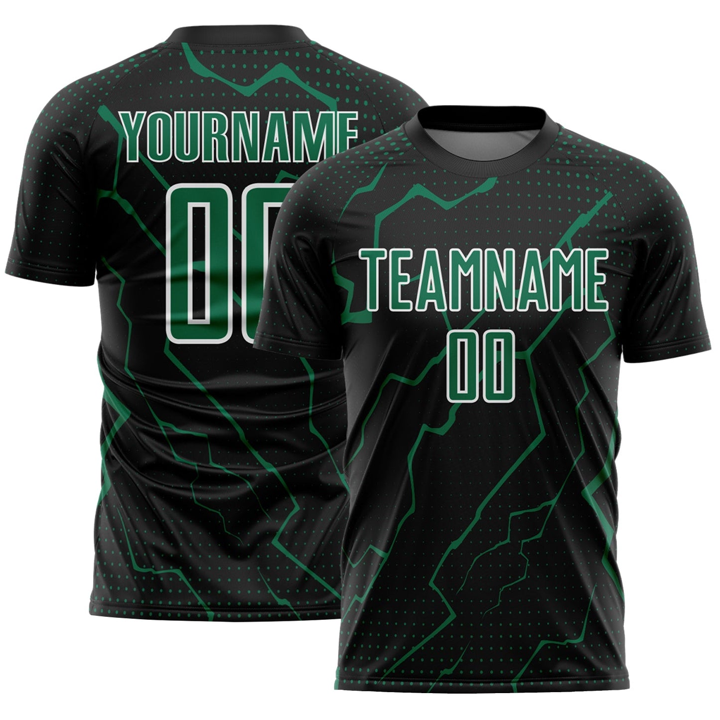 Custom Black Kelly Green-White Lightning Sports Sublimation Soccer Uniform Jersey - Main View
