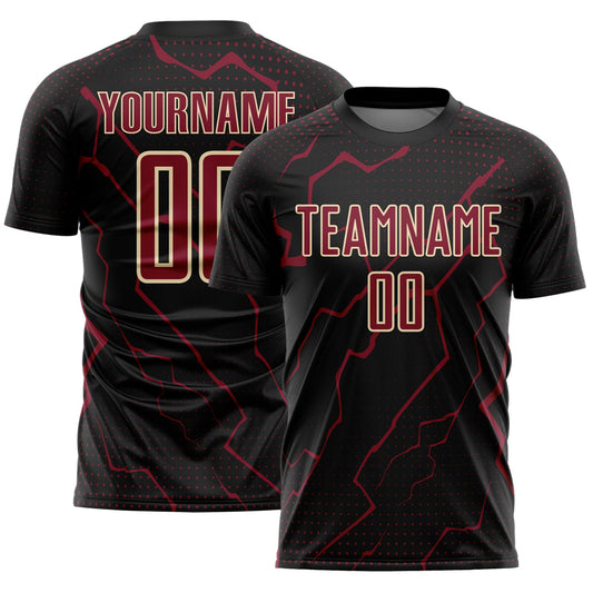 Custom Black Crimson-Cream Lightning Sports Sublimation Soccer Uniform Jersey - Main View