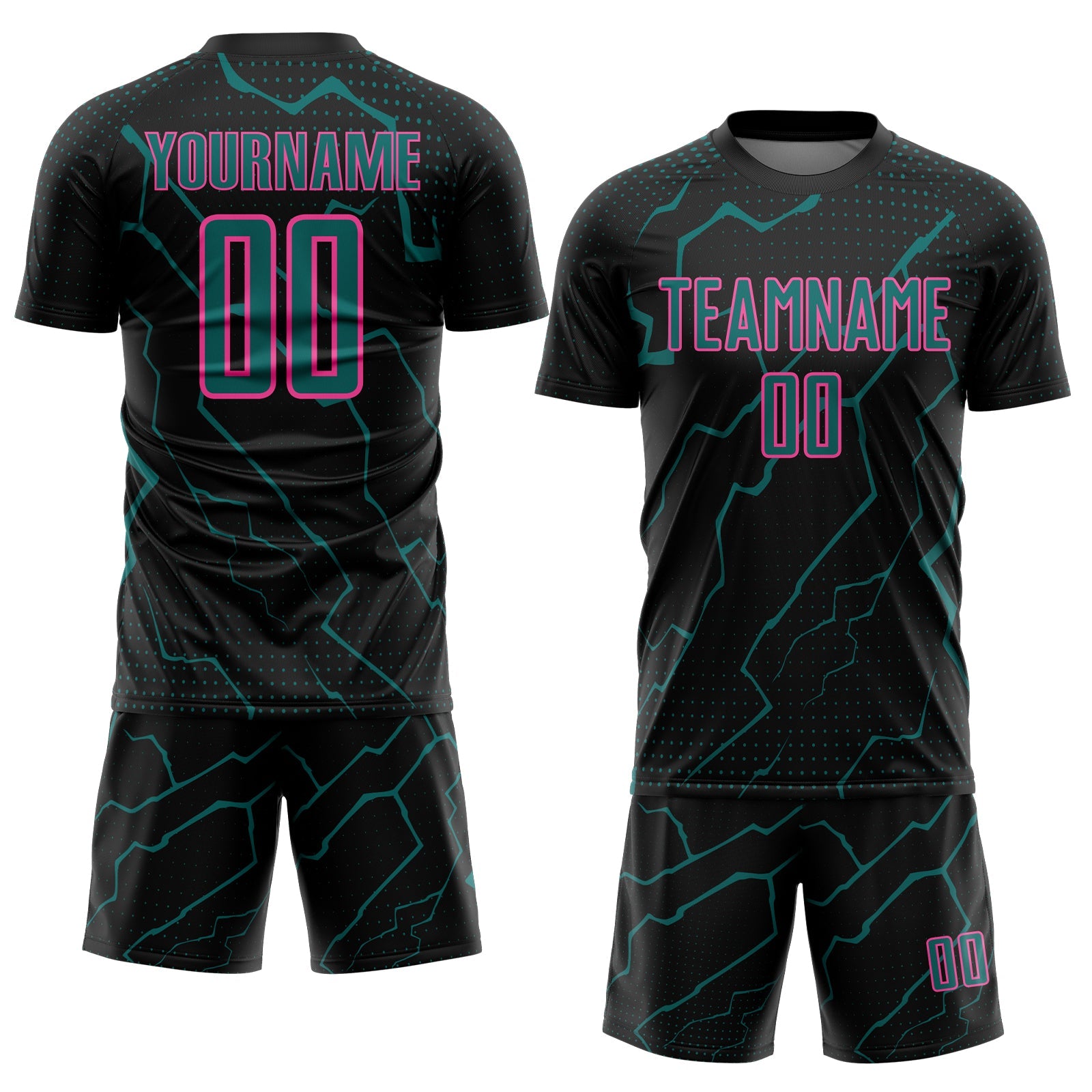 Custom Black Teal-Pink Lightning Sports Sublimation Soccer Uniform Jersey view 2