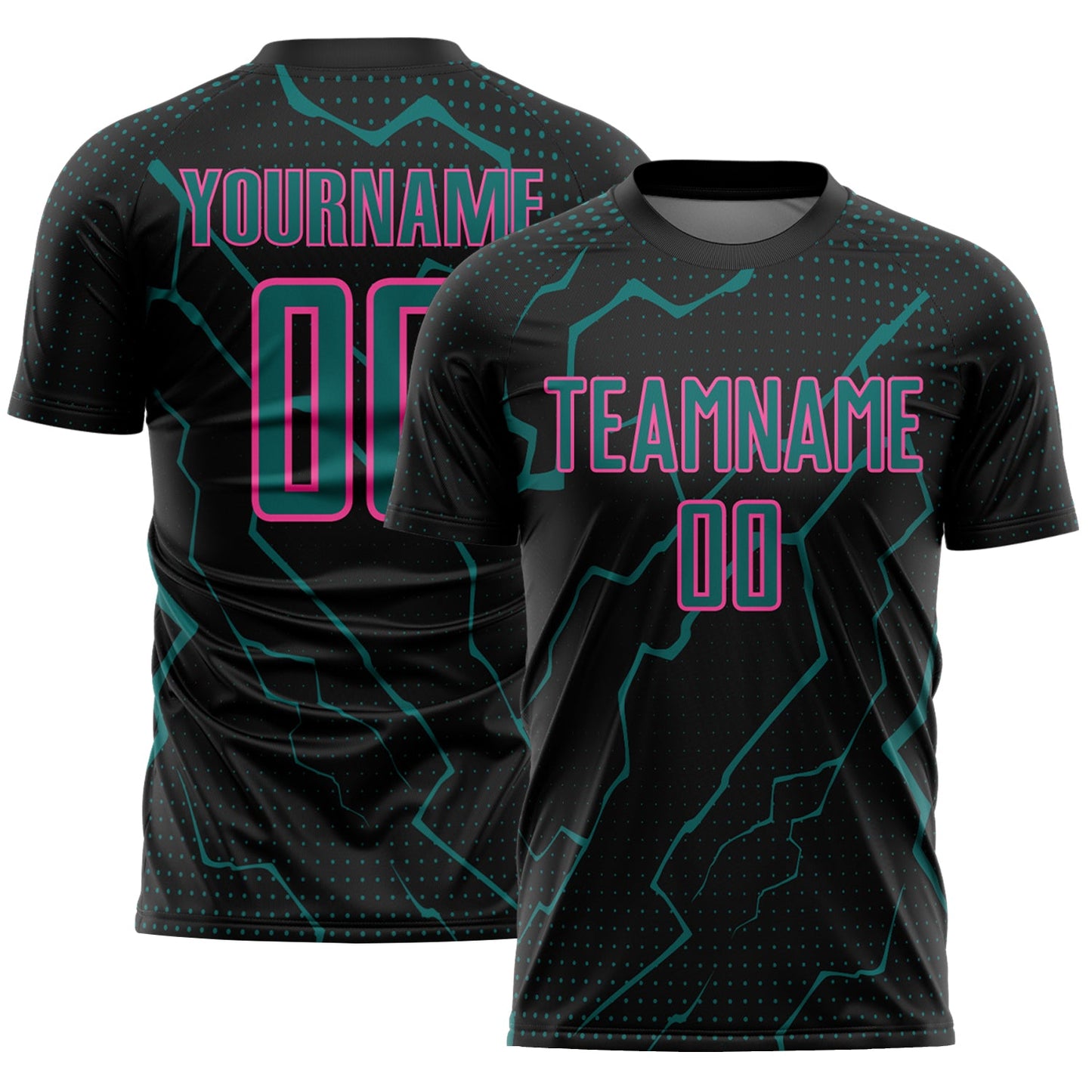 Custom Black Teal-Pink Lightning Sports Sublimation Soccer Uniform Jersey - Main View