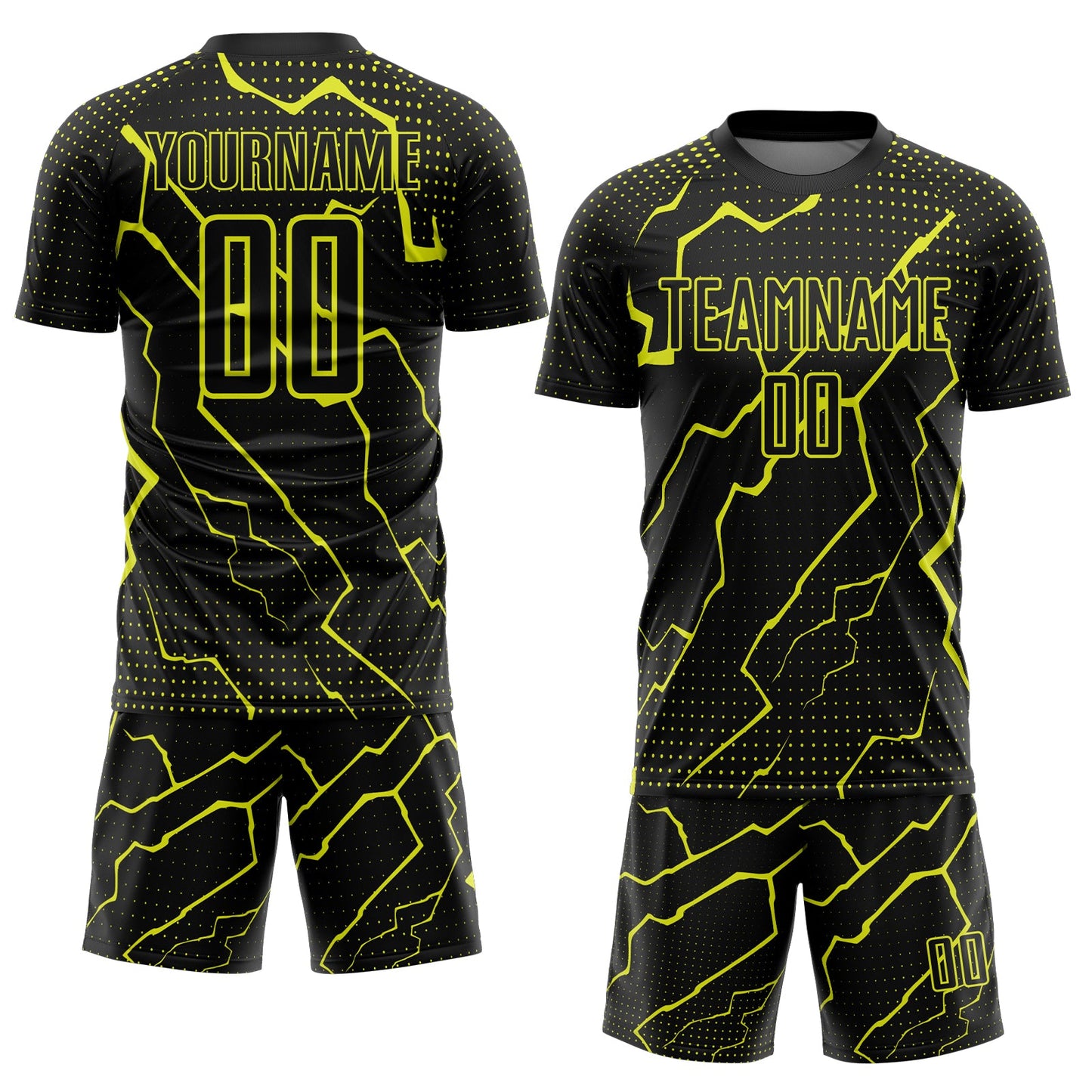 Custom Black Neon Yellow Lightning Sports Sublimation Soccer Uniform Jersey view 2