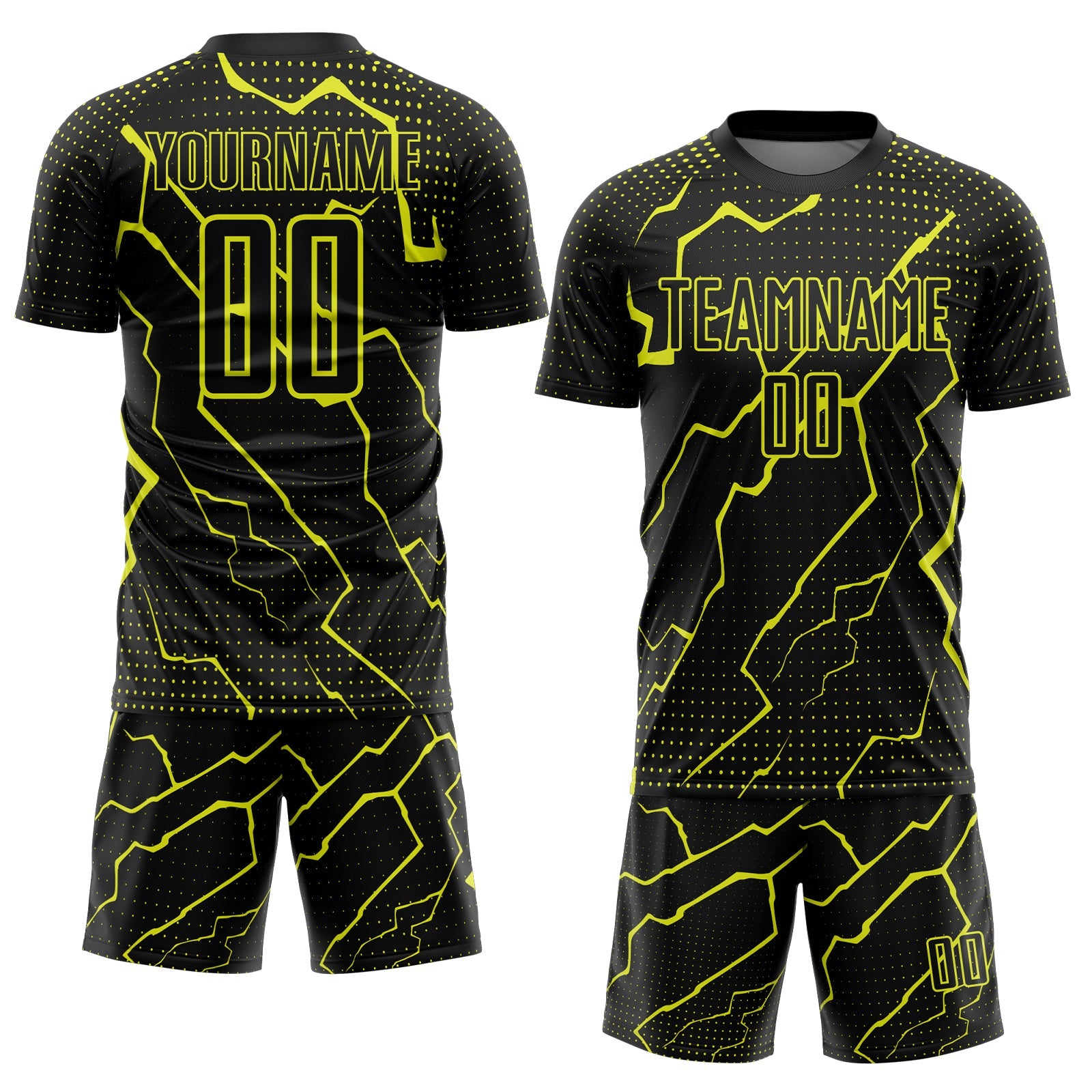 Custom Black Neon Yellow Lightning Sports Sublimation Soccer Uniform Jersey view 2