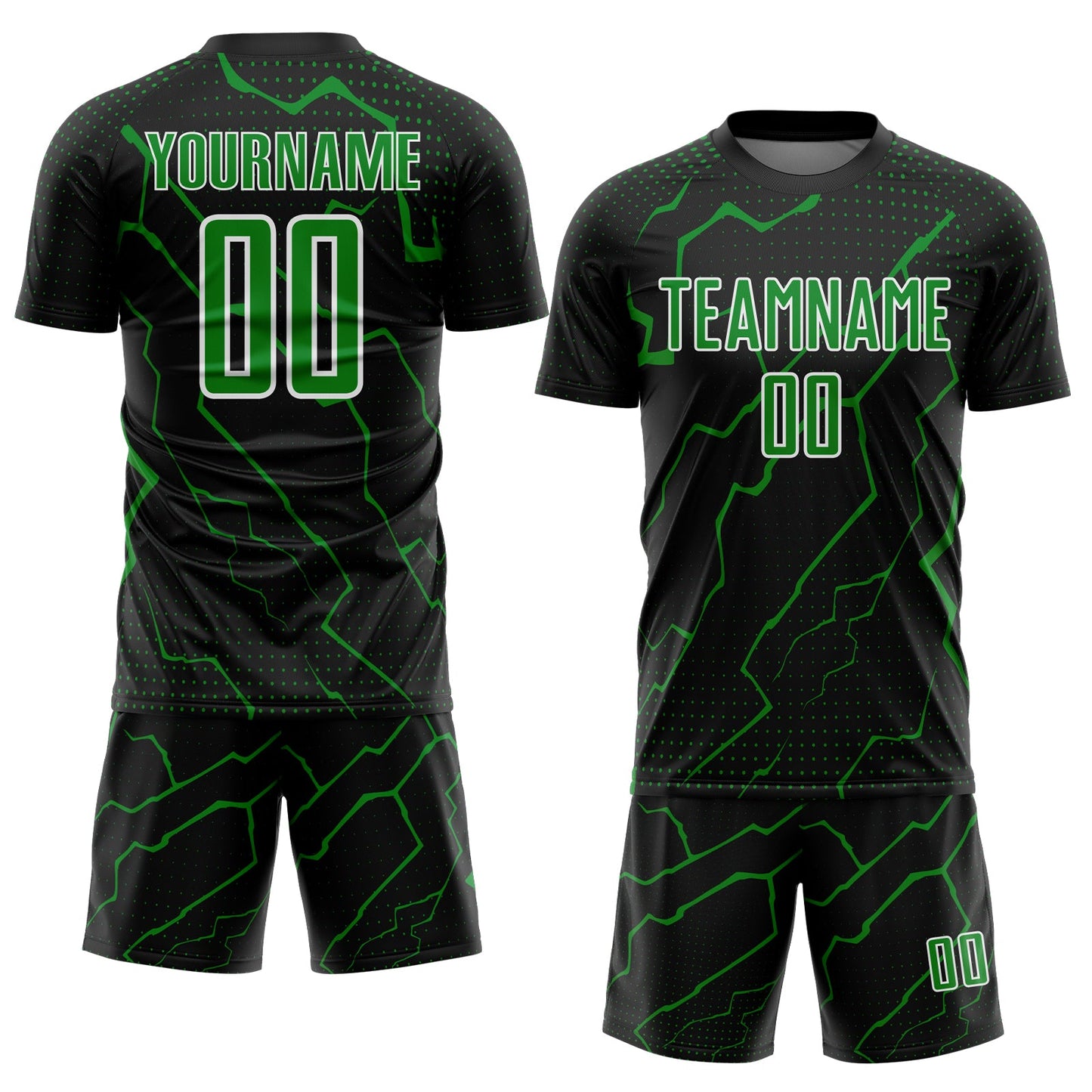 Custom Black Grass Green-White Lightning Sports Sublimation Soccer Uniform Jersey view 2