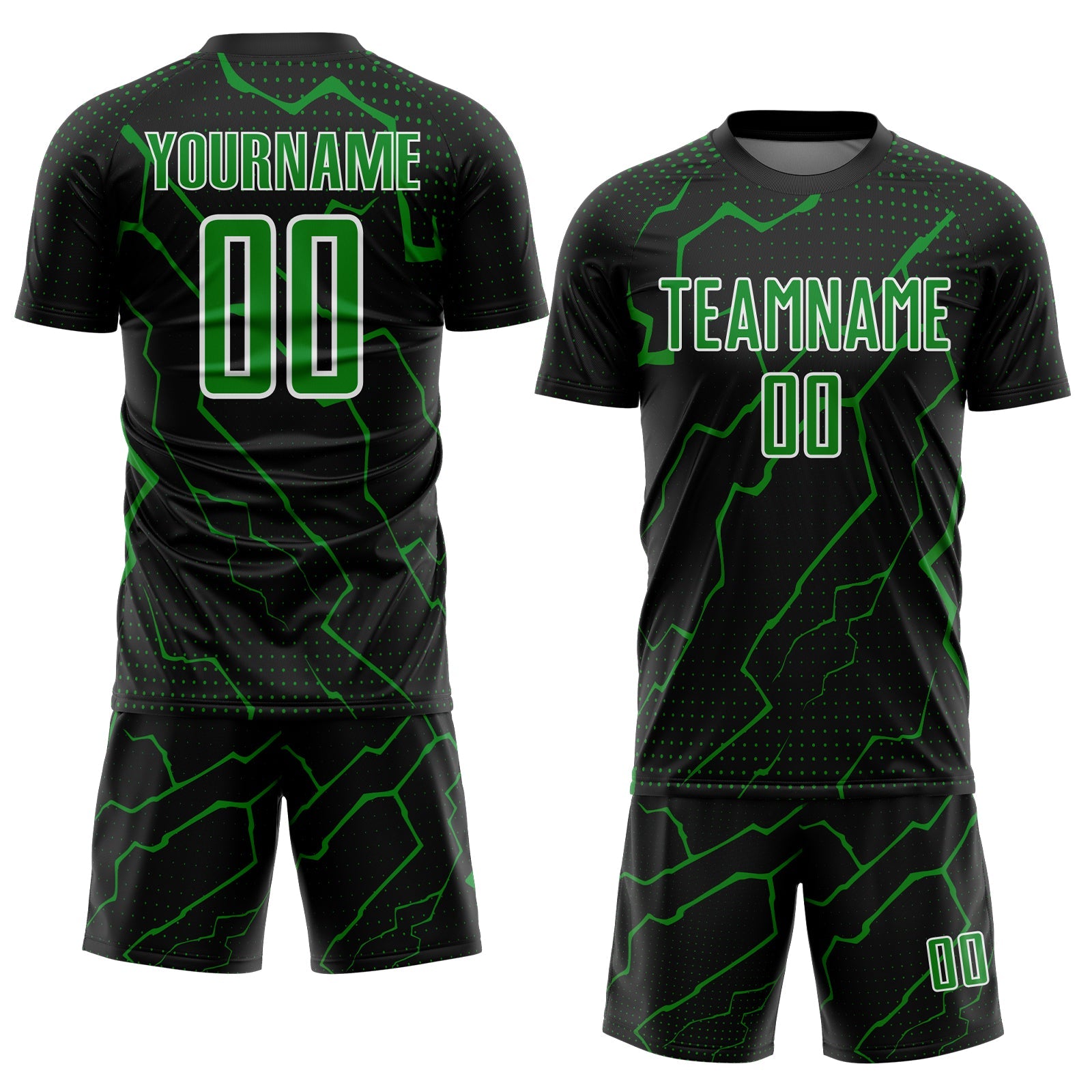 Custom Black Grass Green-White Lightning Sports Sublimation Soccer Uniform Jersey view 2