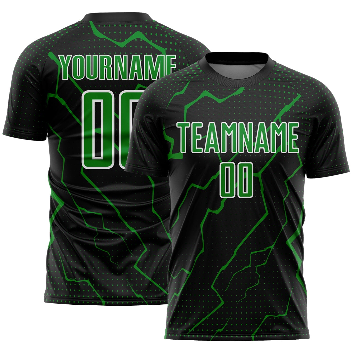 Custom Black Grass Green-White Lightning Sports Sublimation Soccer Uniform Jersey - Main View