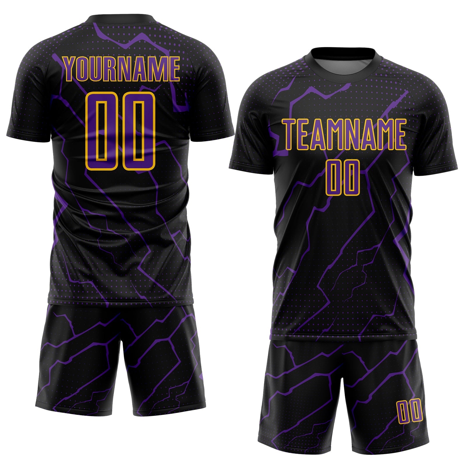 Custom Black Purple-Yellow Lightning Sports Sublimation Soccer Uniform Jersey view 2