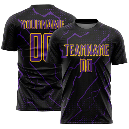 Custom Black Purple-Yellow Lightning Sports Sublimation Soccer Uniform Jersey - Main View