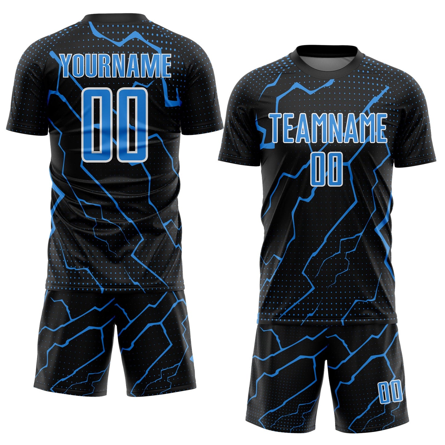 Custom Black Powder Blue-White Lightning Sports Sublimation Soccer Uniform Jersey view 2