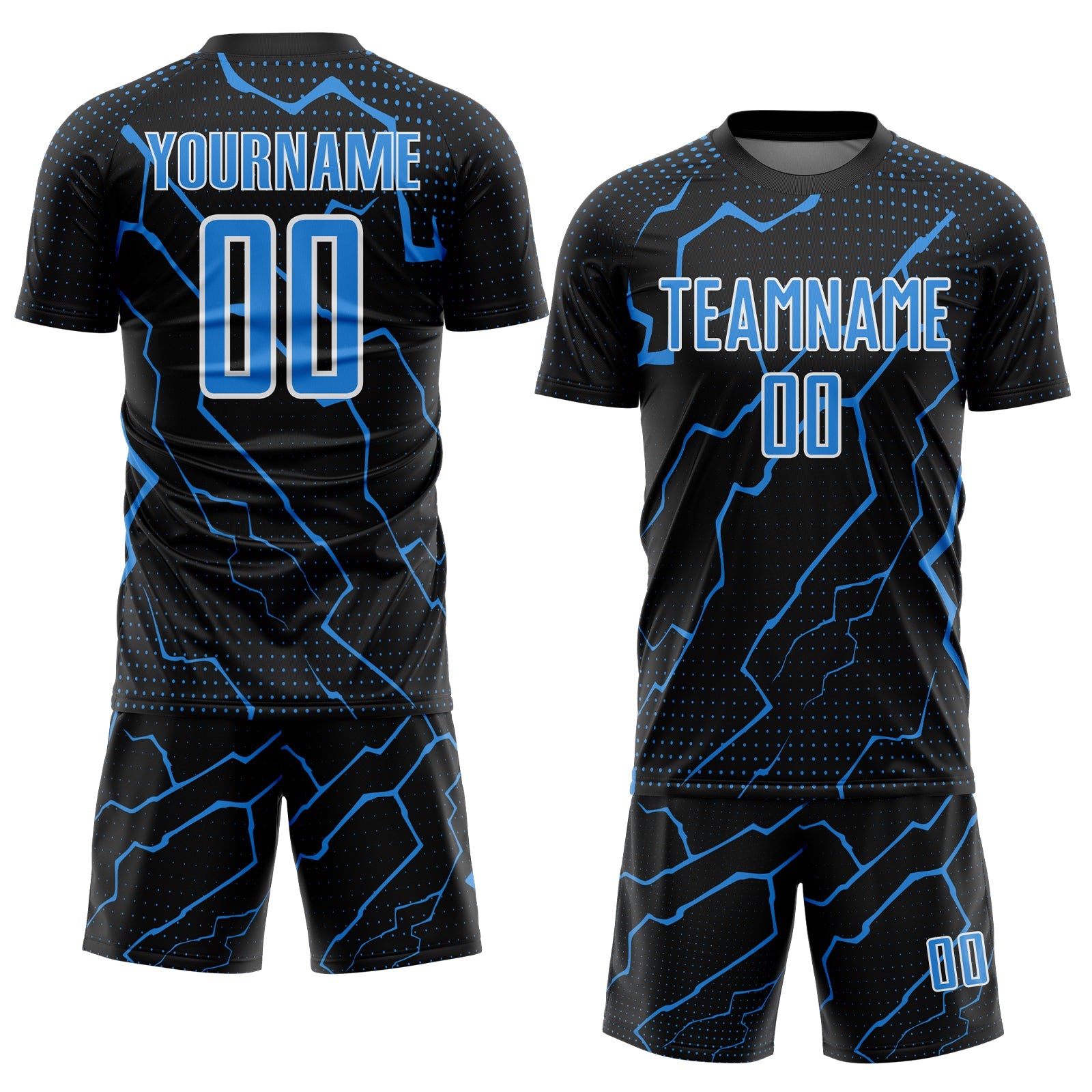 Custom Black Powder Blue-White Lightning Sports Sublimation Soccer Uniform Jersey view 2