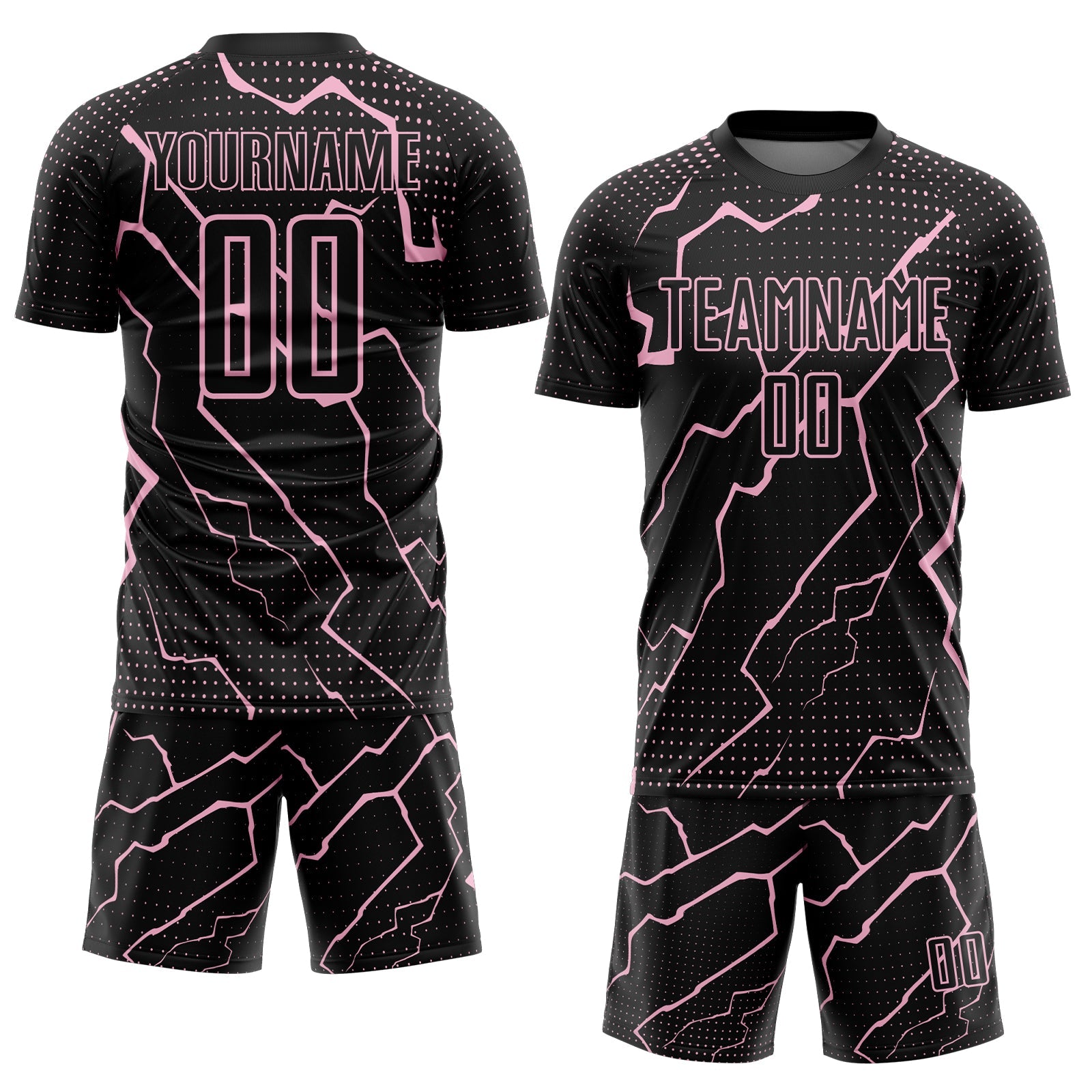 Custom Black Light Pink Lightning Sports Sublimation Soccer Uniform Jersey view 2