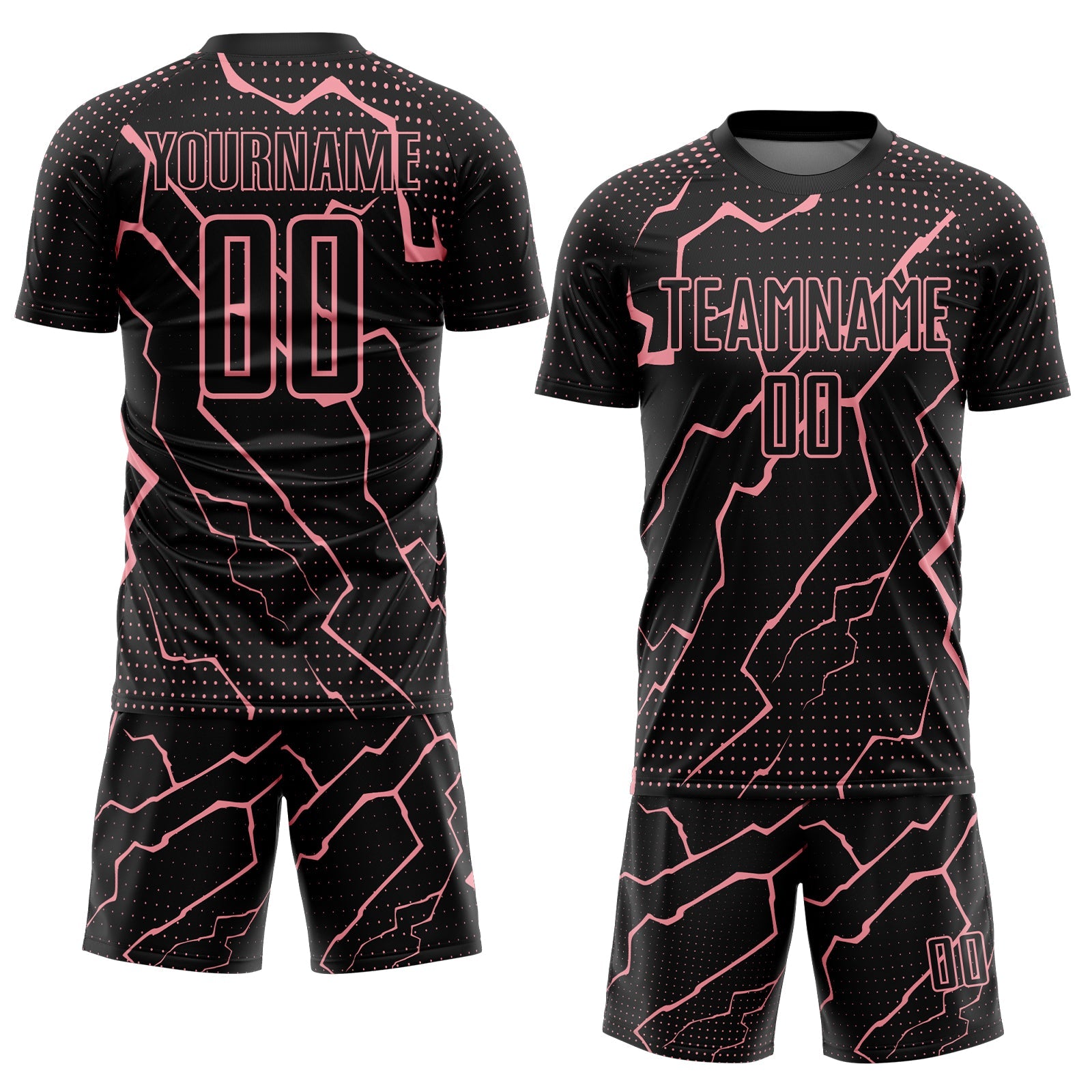 Custom Black Medium Pink Lightning Sports Sublimation Soccer Uniform Jersey view 2