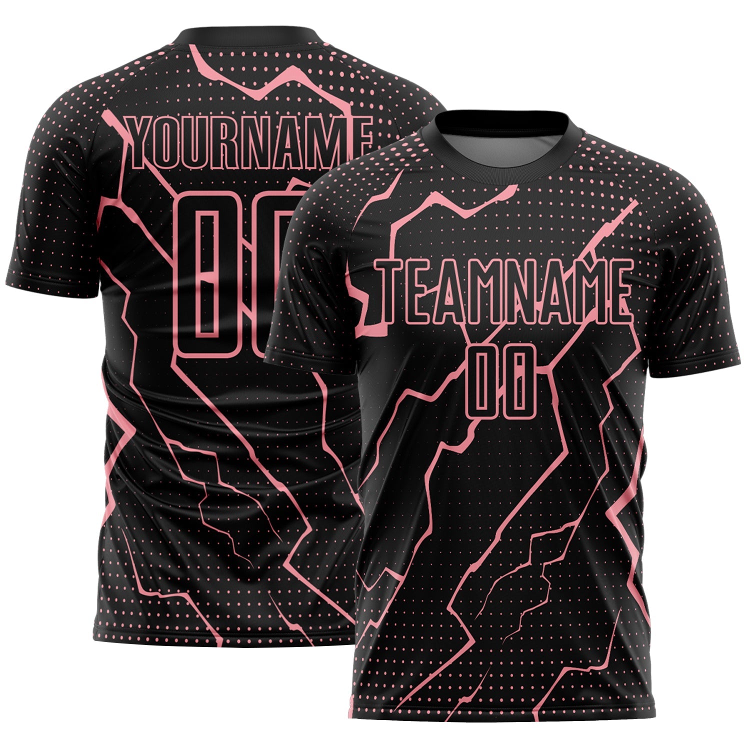 Custom Black Medium Pink Lightning Sports Sublimation Soccer Uniform Jersey - Main View